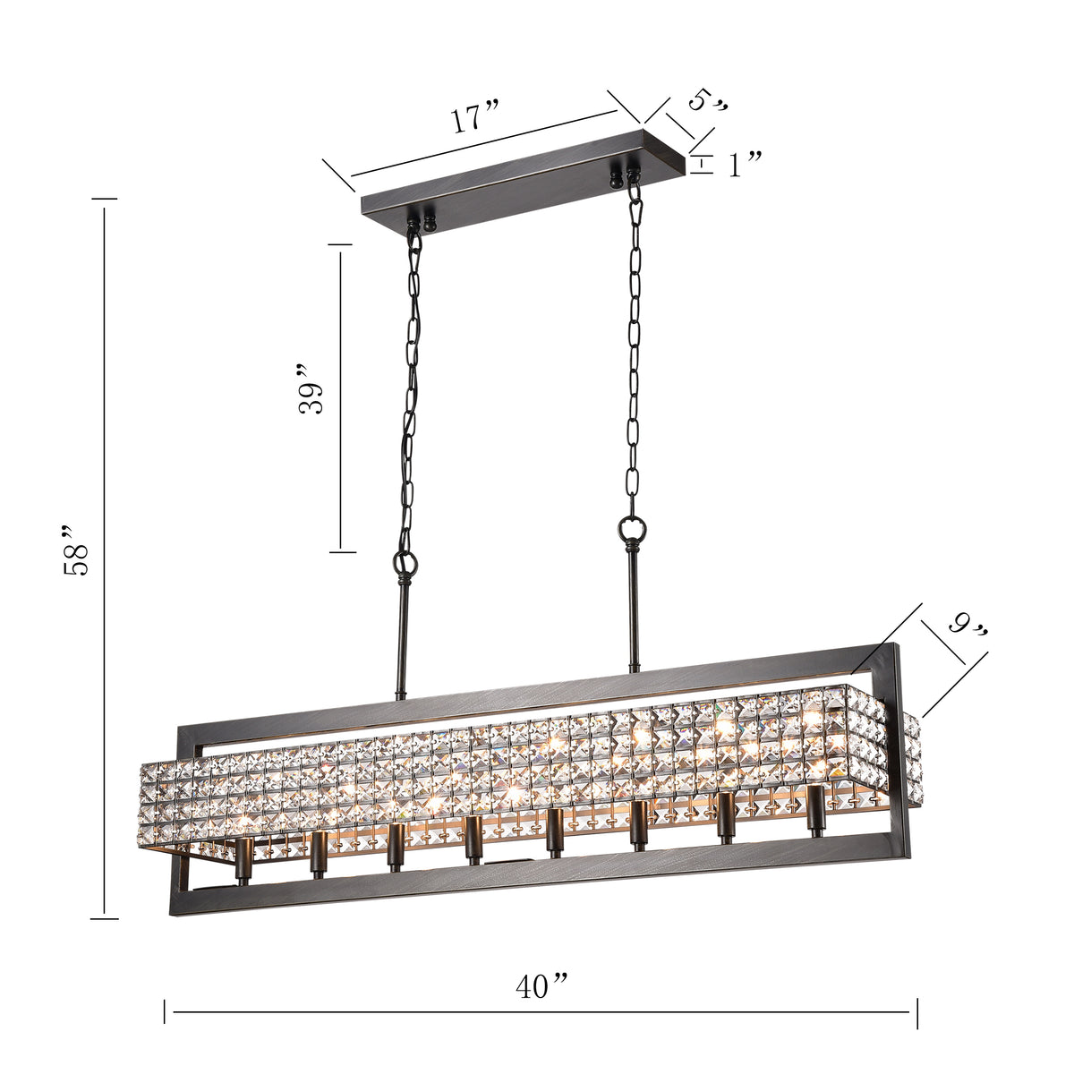 Archidona Rectangular Beaded 8-Light Chandelier for Dining/Living Room, Kitchen Island - Coffee Brushed Black