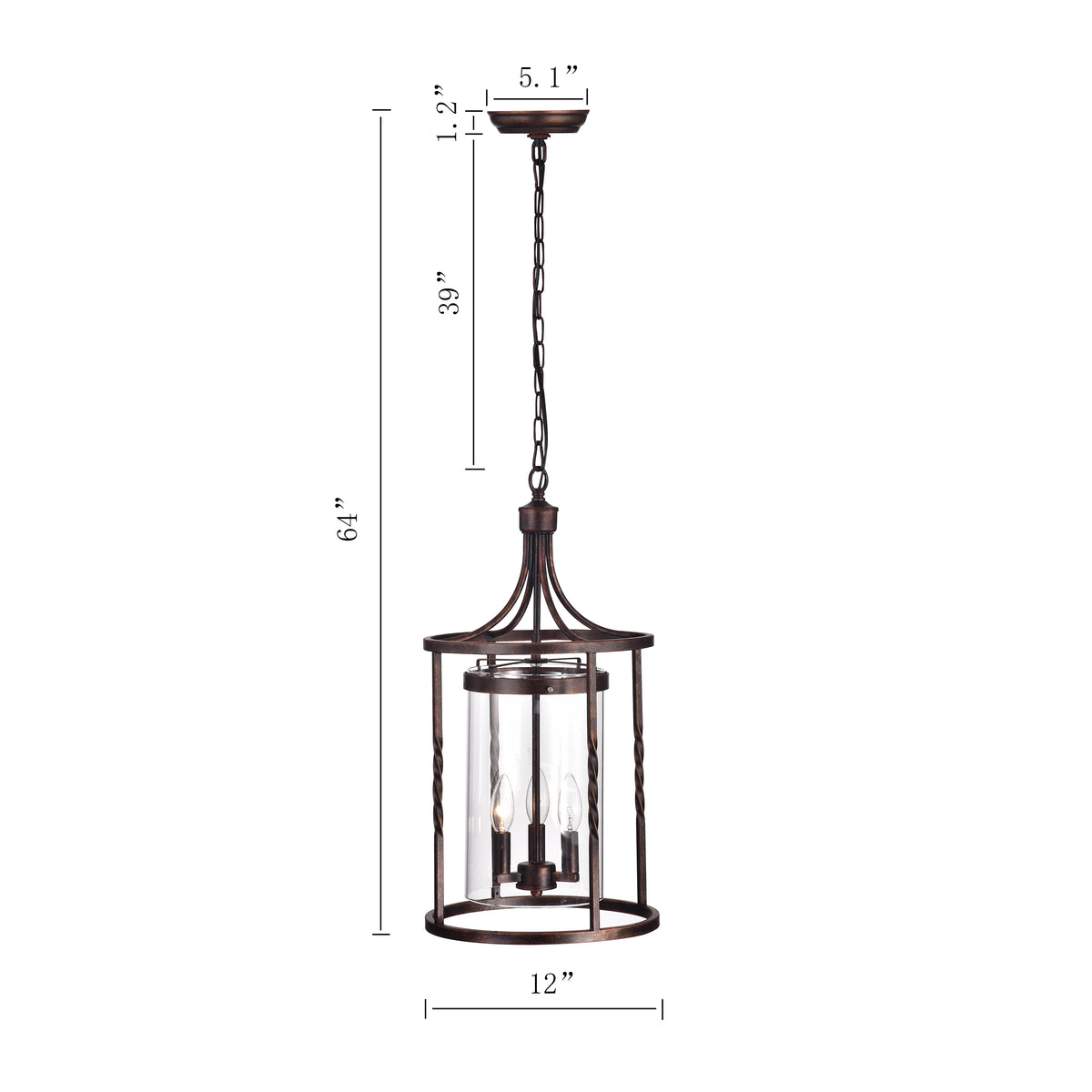 Astelia 3-Light Lantern Square Pendant for Dining/Bedroom, Hallway