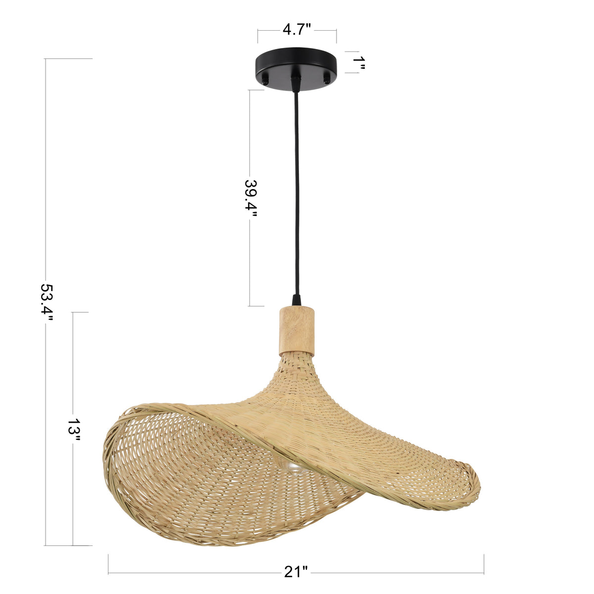 Antennata 1-Light Bamboo Rattan Pendant for Dining/Living Room, Kitchen, Bedroom