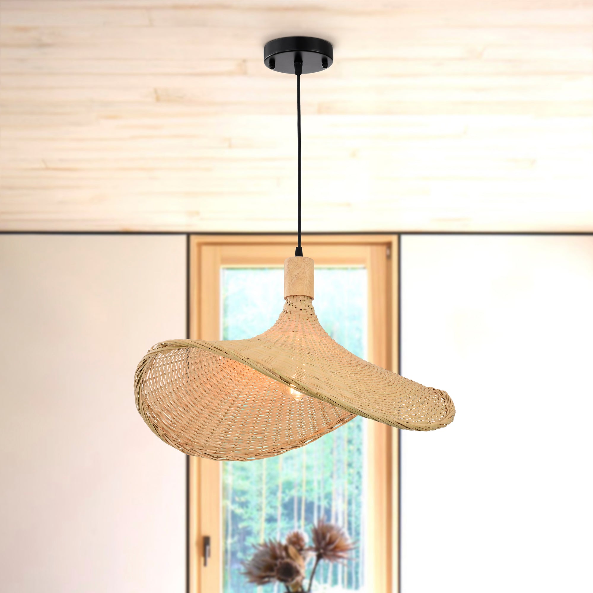 Antennata 1-Light Bamboo Rattan Pendant for Dining/Living Room, Kitchen, Bedroom