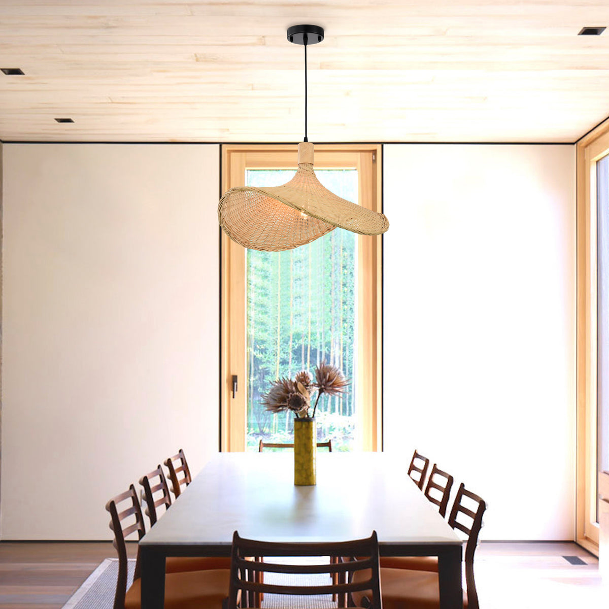 Antennata 1-Light Bamboo Rattan Pendant for Dining/Living Room, Kitchen, Bedroom