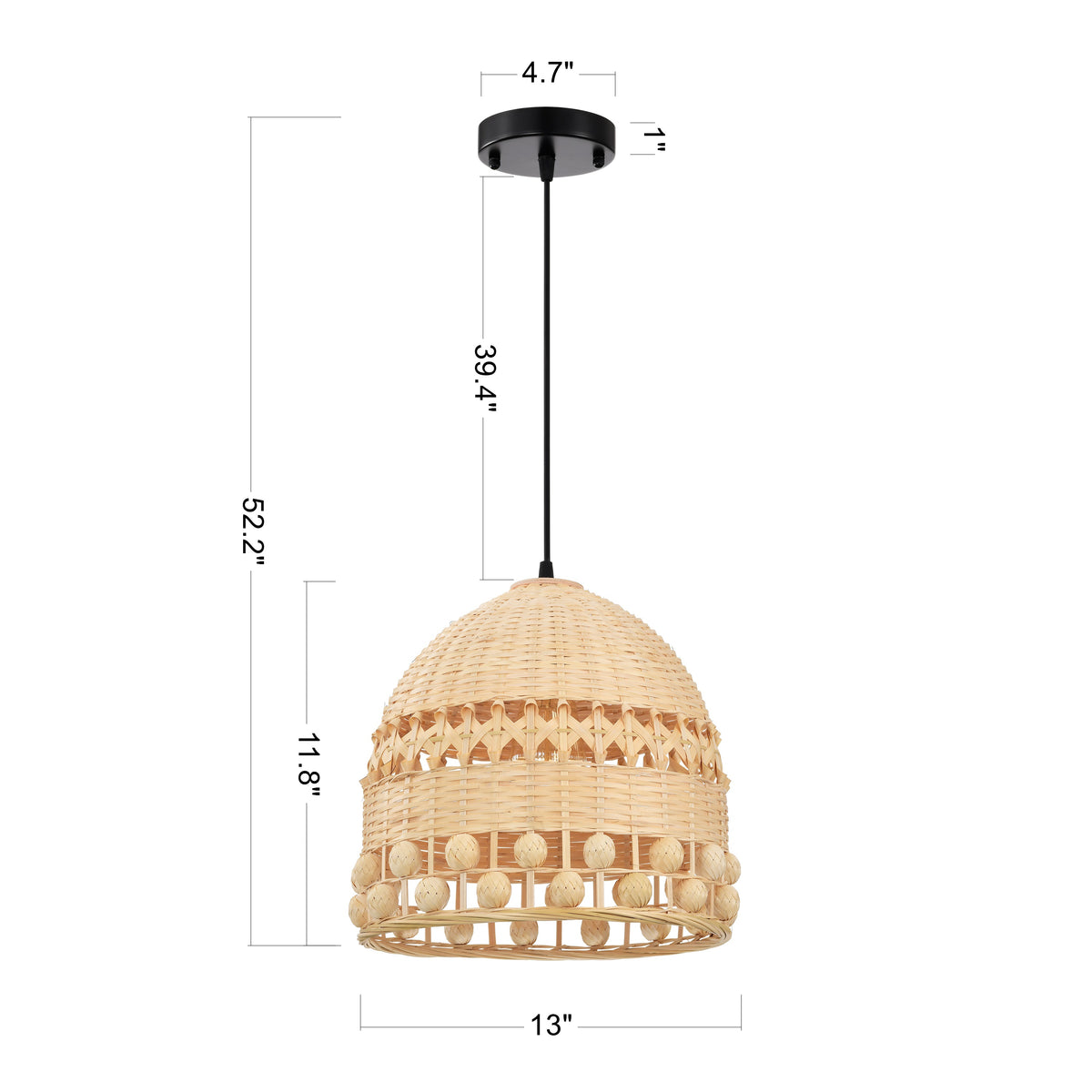 Aplanda 1-Light Bamboo Rattan Pendant for Dining/Living Room, Kitchen, Bedroom
