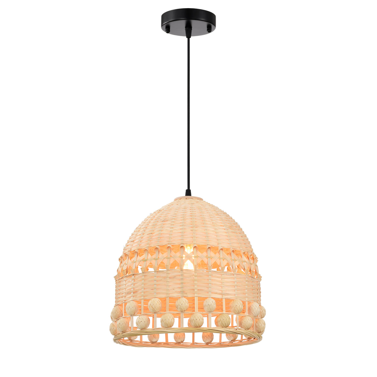 Aplanda 1-Light Bamboo Rattan Pendant for Dining/Living Room, Kitchen, Bedroom
