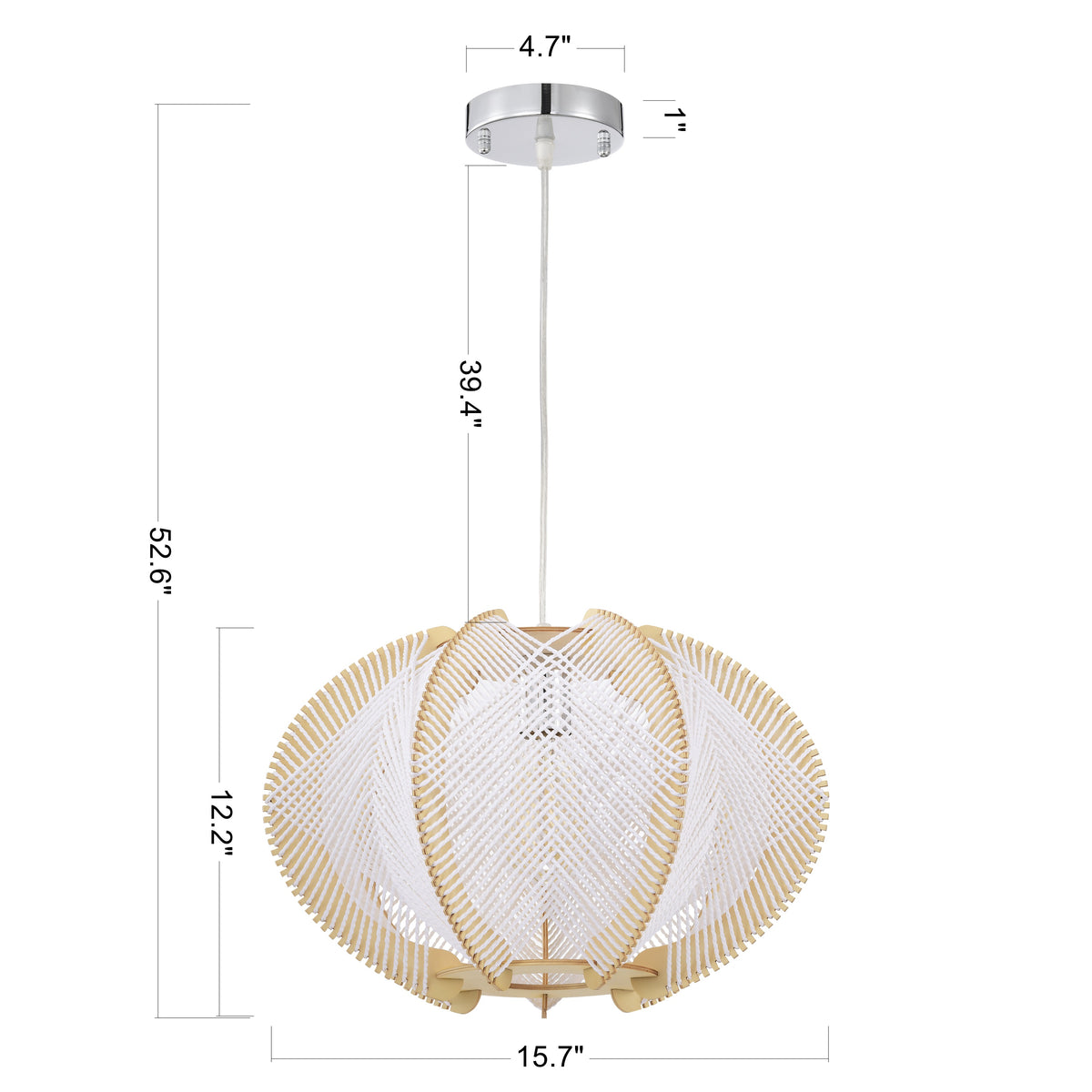 Ardisia 1-Light Wood &amp; Paper Rattan Pendant for Living/Dining Room, Bedroom