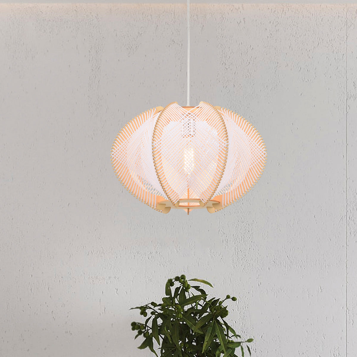 Ardisia 1-Light Wood &amp; Paper Rattan Pendant for Living/Dining Room, Bedroom