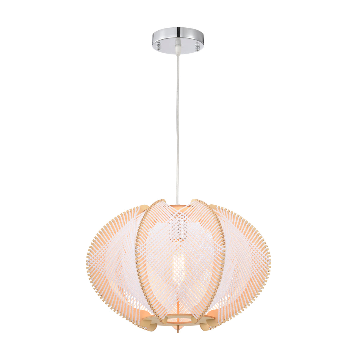 Ardisia 1-Light Wood &amp; Paper Rattan Pendant for Living/Dining Room, Bedroom