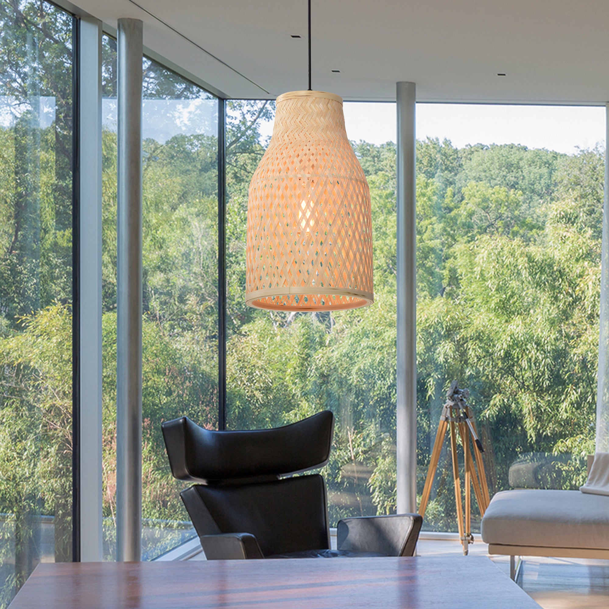 Arothron 1-Light Bamboo Rattan Pendant for Living/Dining Room, Bedroom