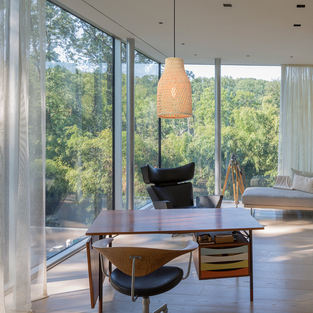 Arothron 1-Light Bamboo Rattan Pendant for Living/Dining Room, Bedroom