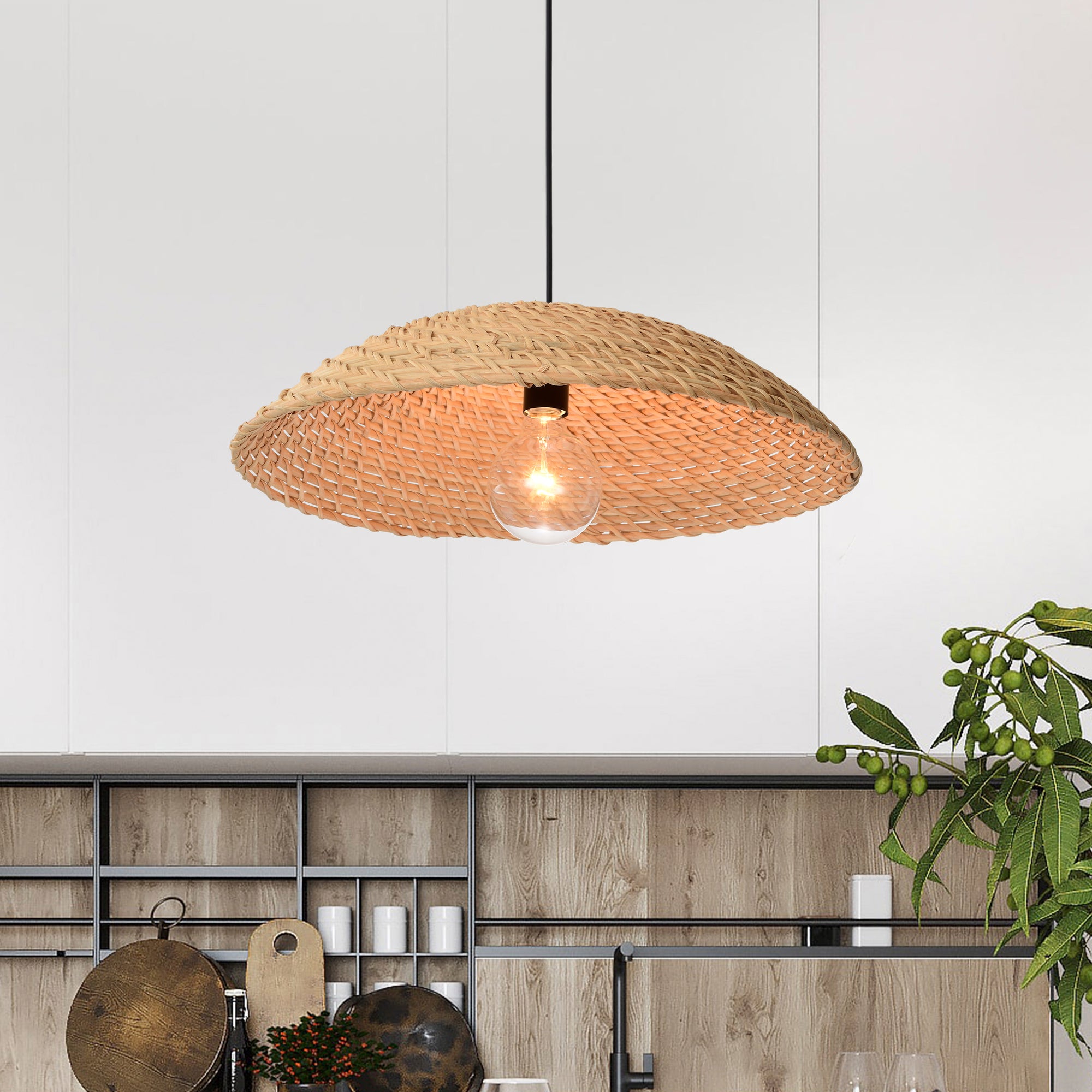 Aspasias 1-Light Bamboo Rattan Pendant for Living/Dining Room, Bedroom