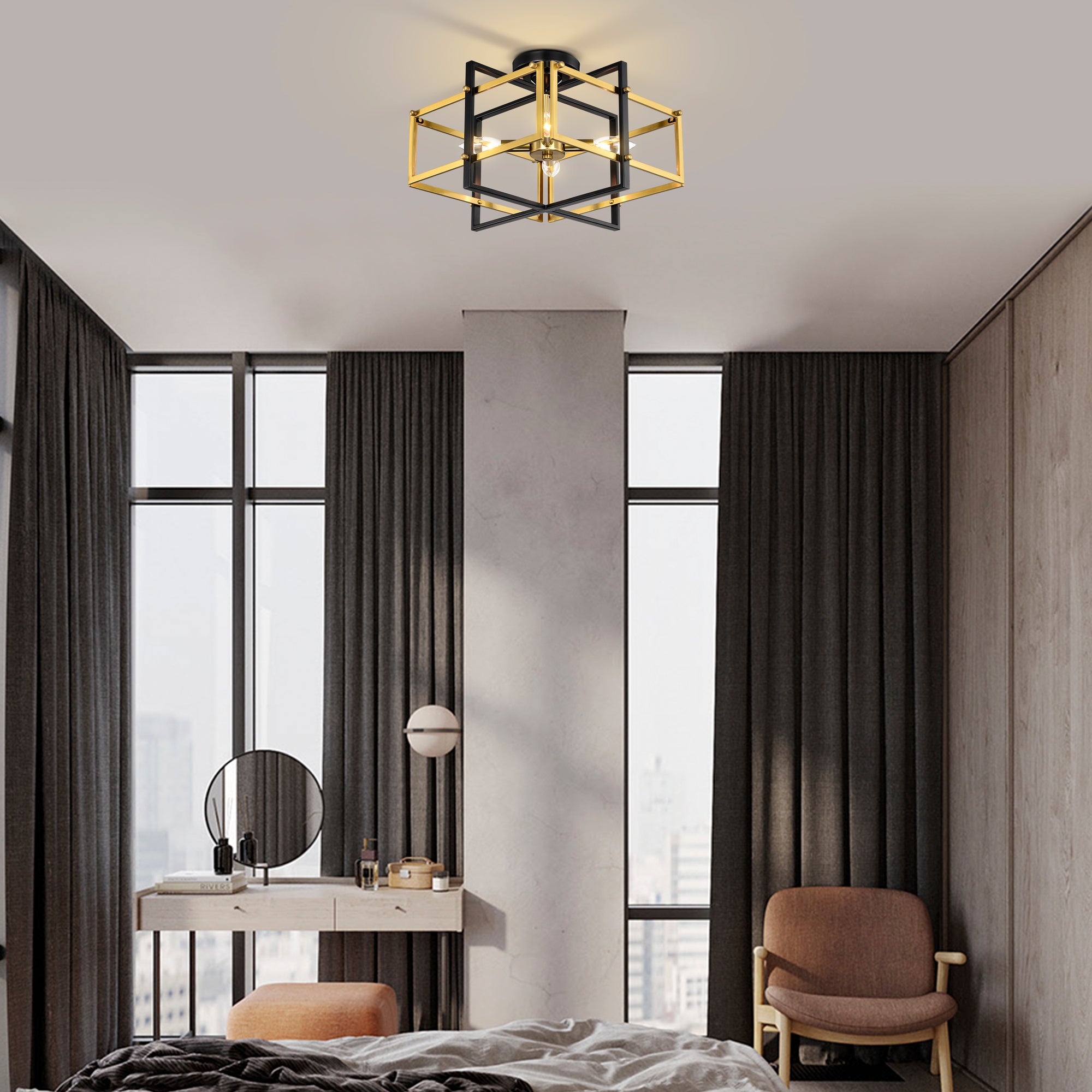 Buxus 4-Light Geometric Flush Mount for Dining/Living Room, Bedroom