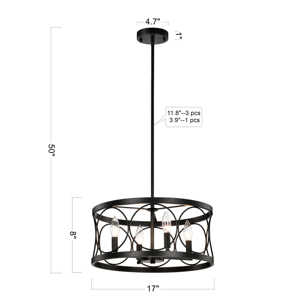 Bentang 4-Light Lantern Style Chandelier for Dining/Living Room, Bedroom, Entryway