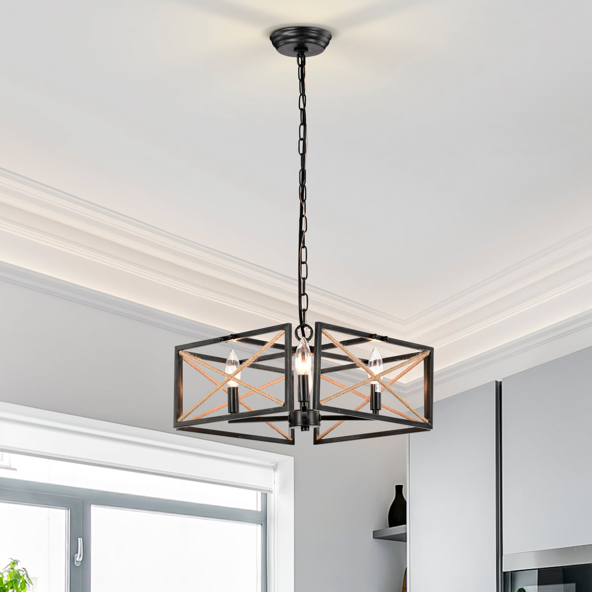 Akela 4-Light Geometric Lantern Style Chandelier for Dining/Living Room, Bedroom