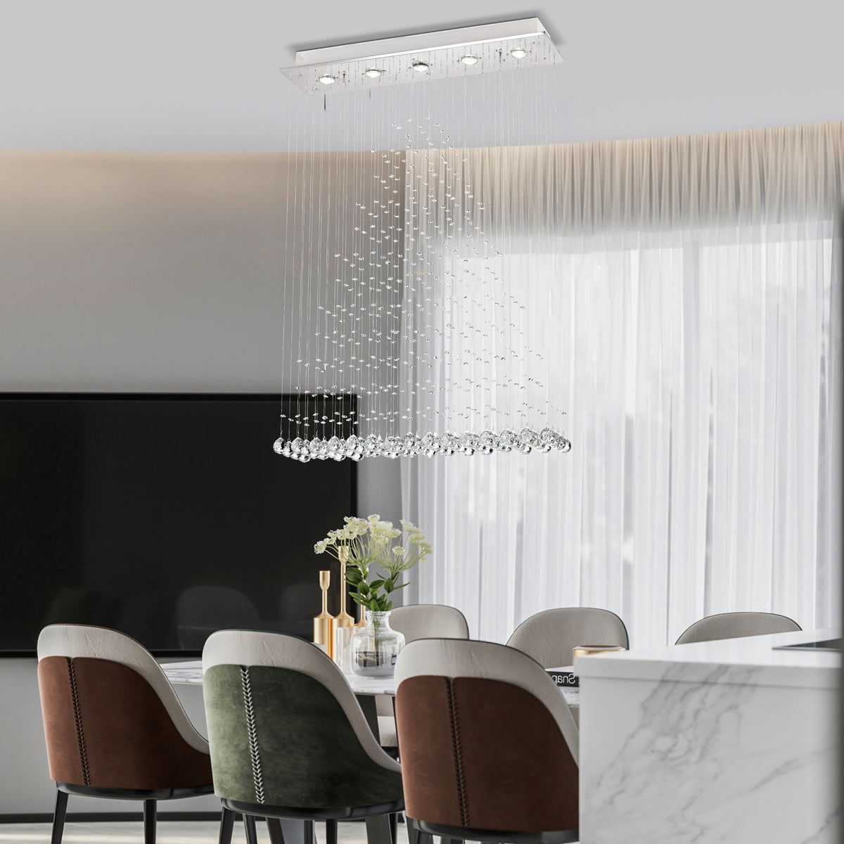 Brunnera Rain Drop 5-Light Flush Mount for Kitchen, Living/Dining Room, Office