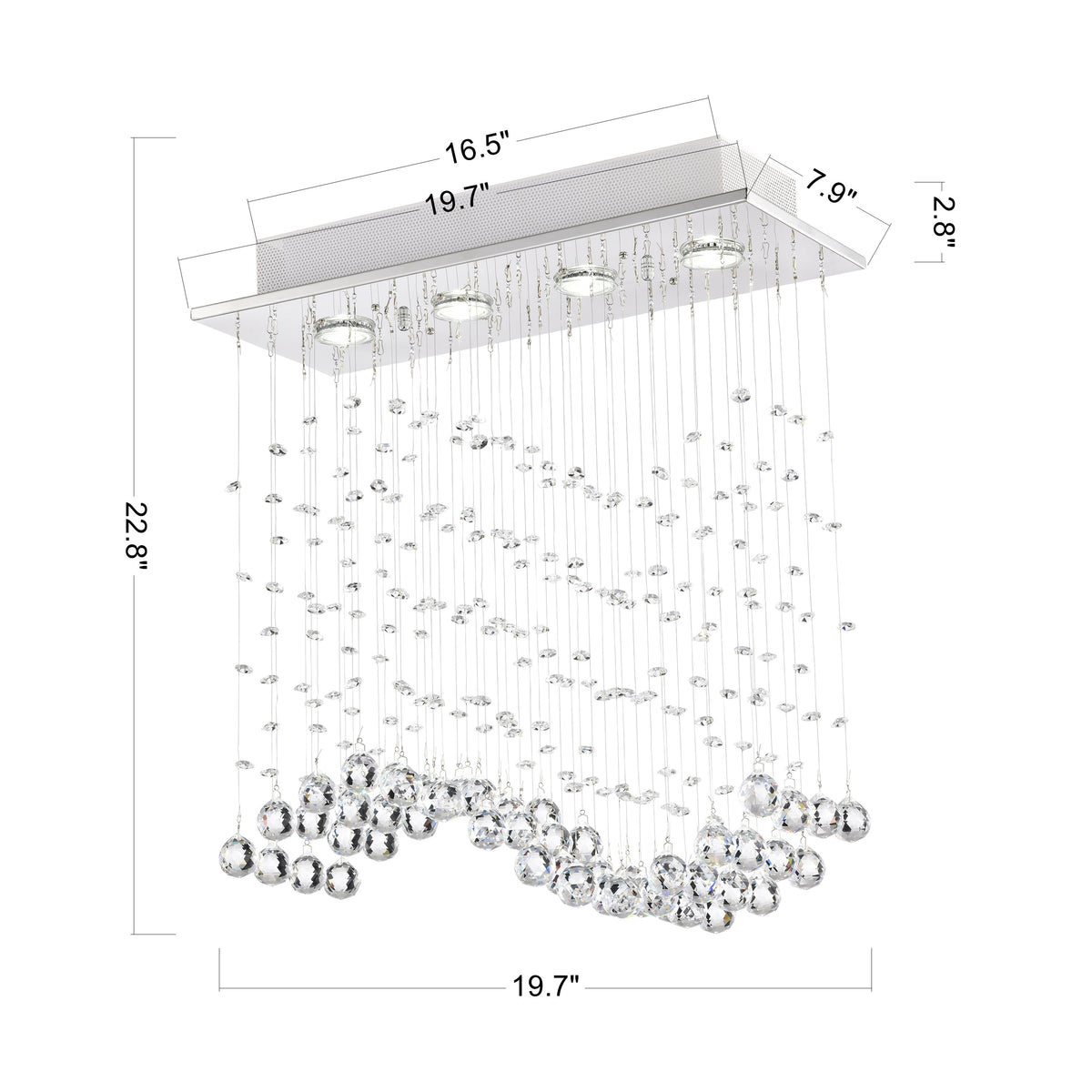 Aponi Rain Drop 4-Light Flush Mount for Kitchen, Living/Dining Room, Office
