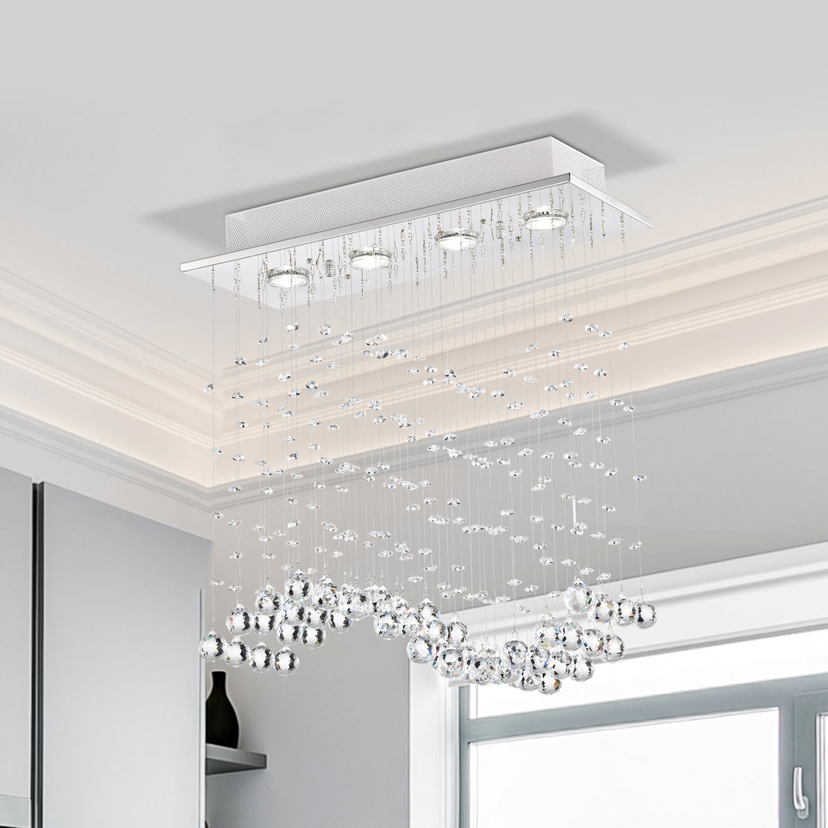 Aponi Rain Drop 4-Light Flush Mount for Kitchen, Living/Dining Room, Office