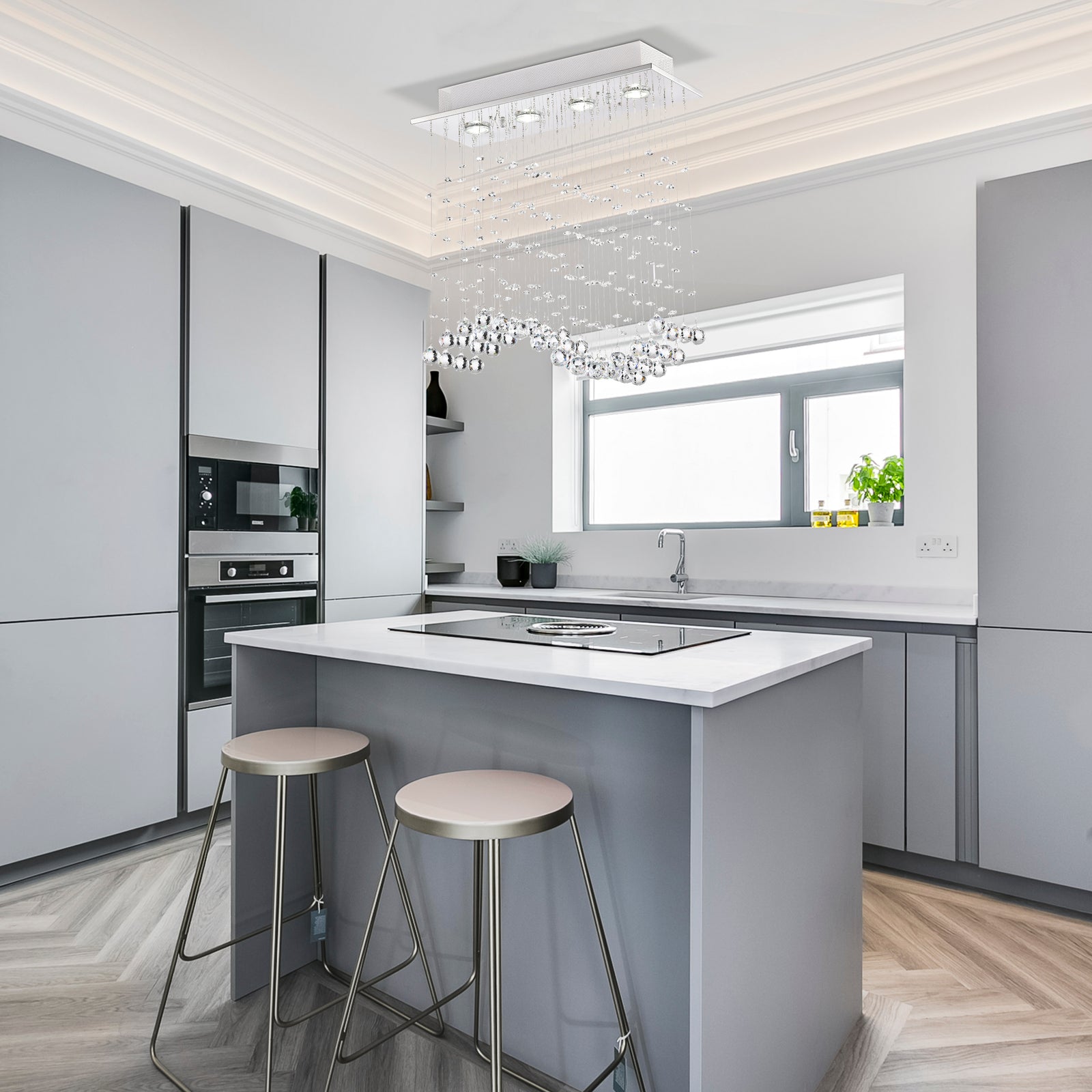 Aponi Rain Drop 4-Light Flush Mount for Kitchen, Living/Dining Room, Office