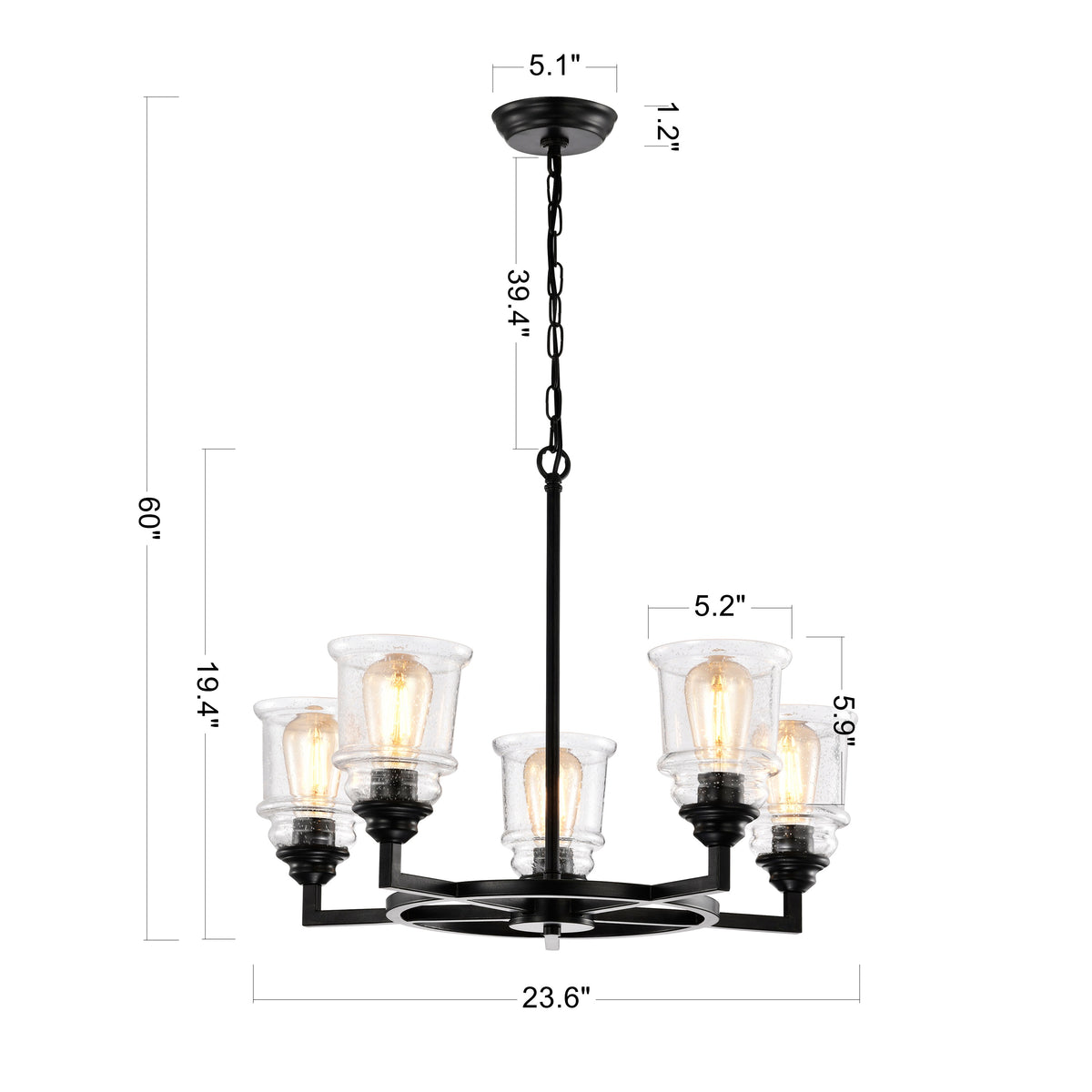 Ahote 5-Light Chandelier for Living/Dining Room, Bedroom, Office