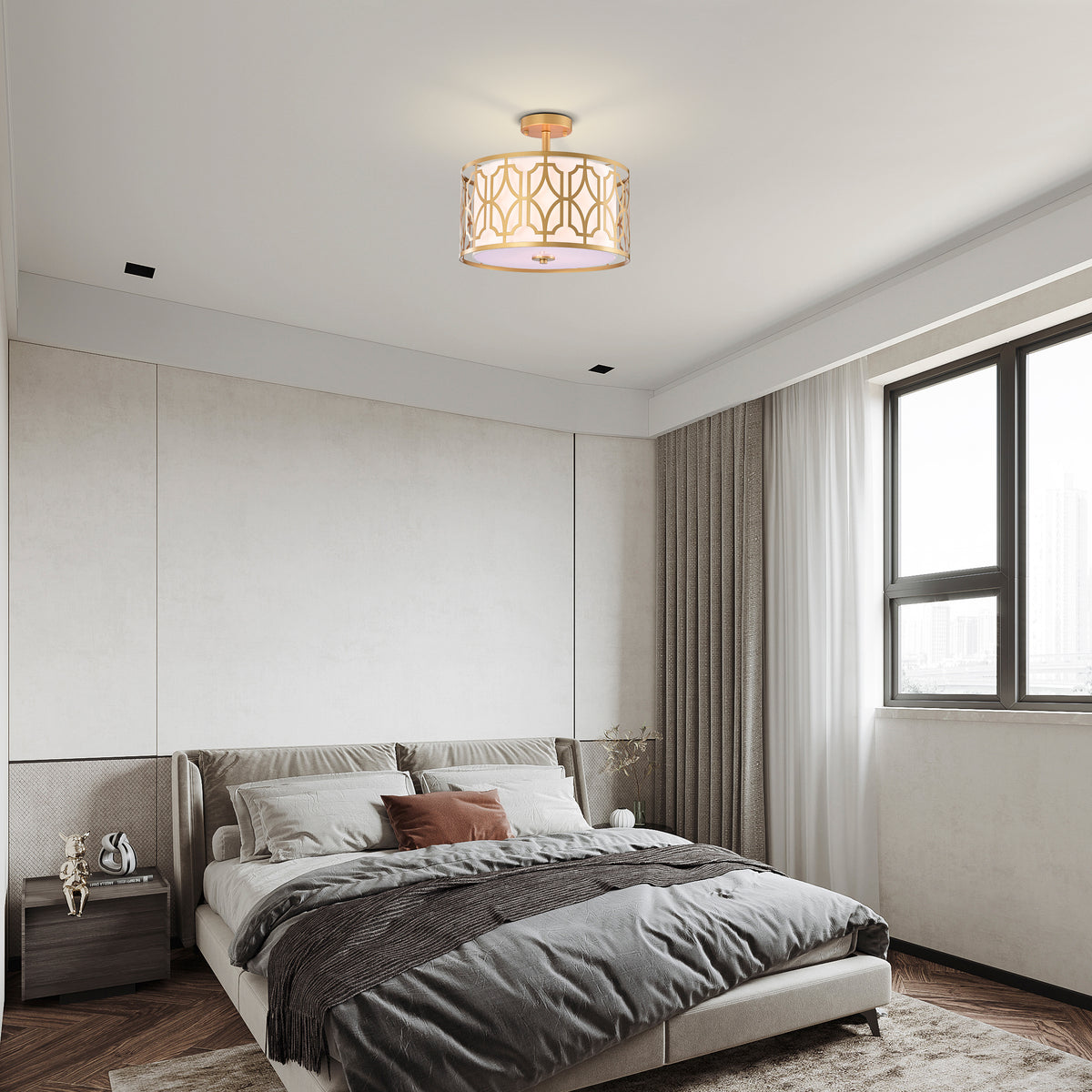 Akando 3-Light Drum Flush Mount for Dining/Living Room, Bedroom, Entryway