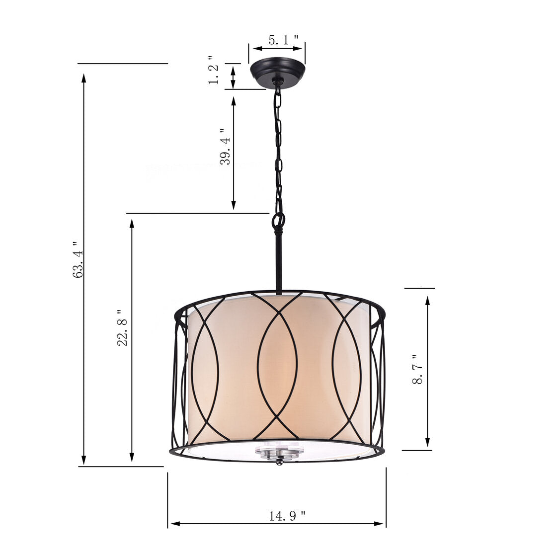 Chasia 3-Light Shaded Drum Pendant