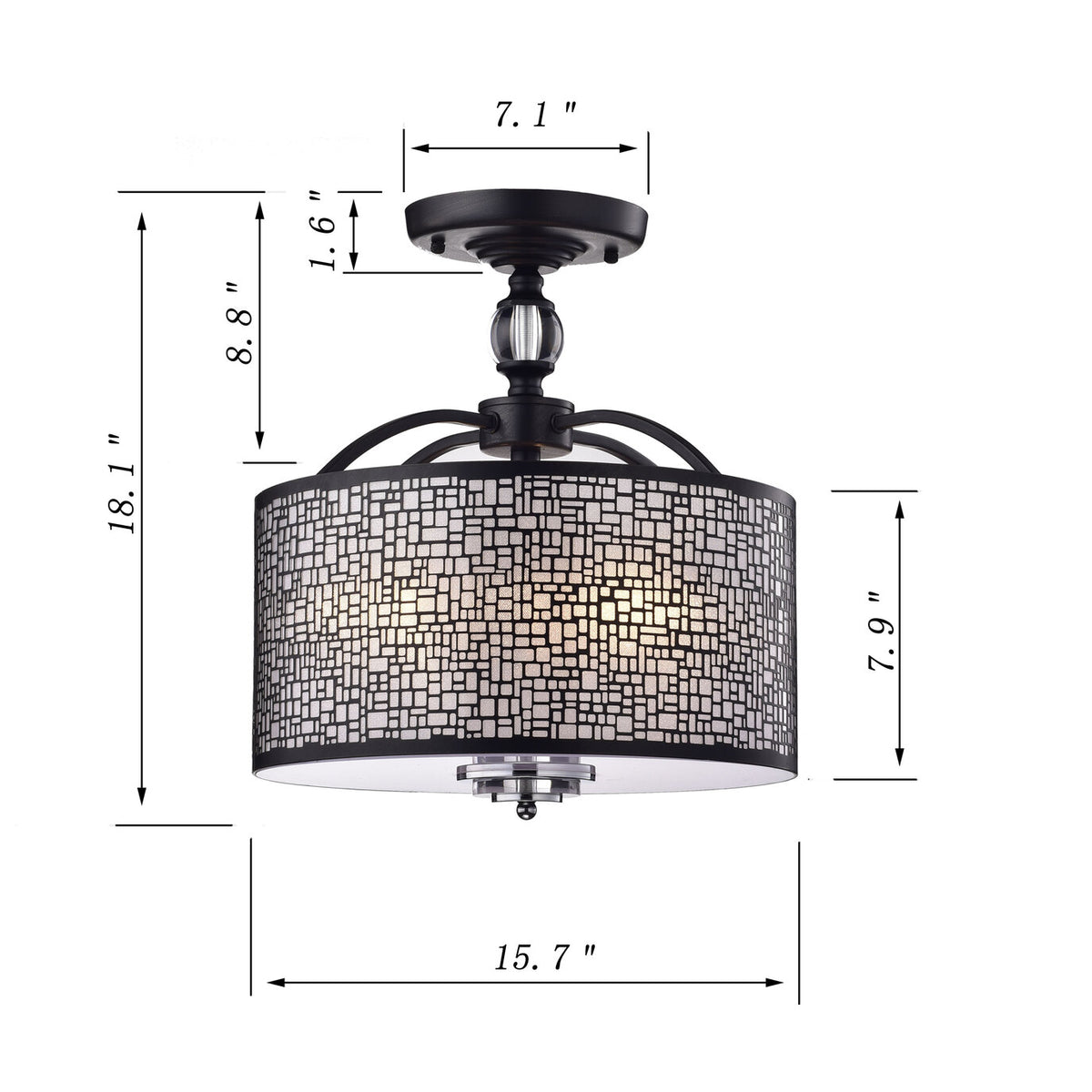 Bayu 3-Light Shaded Drum Semi-Flush Mount