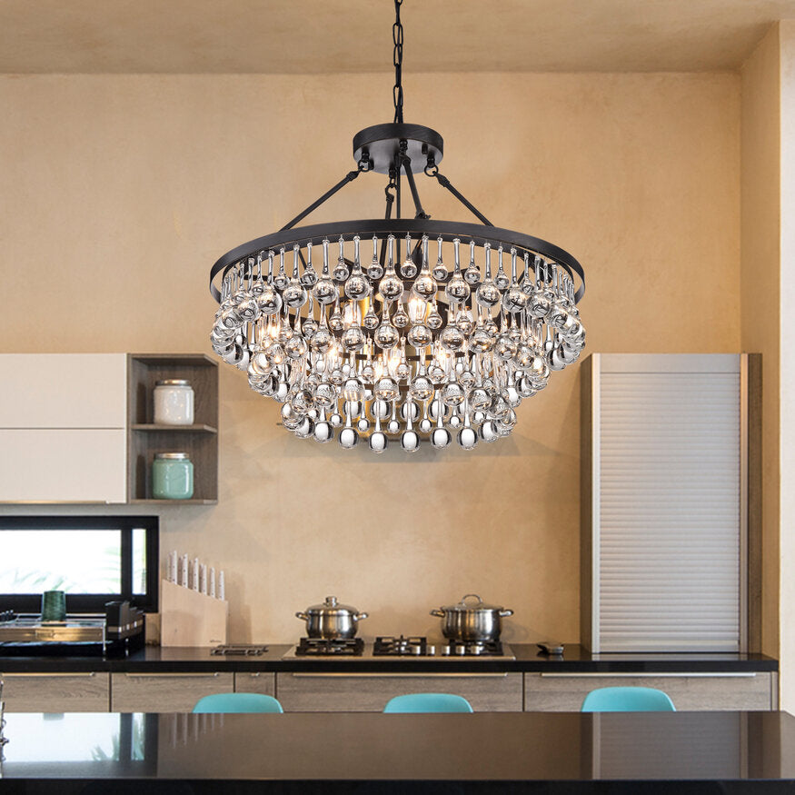 Acharnes 9-Light Tiered Chandelier - Black