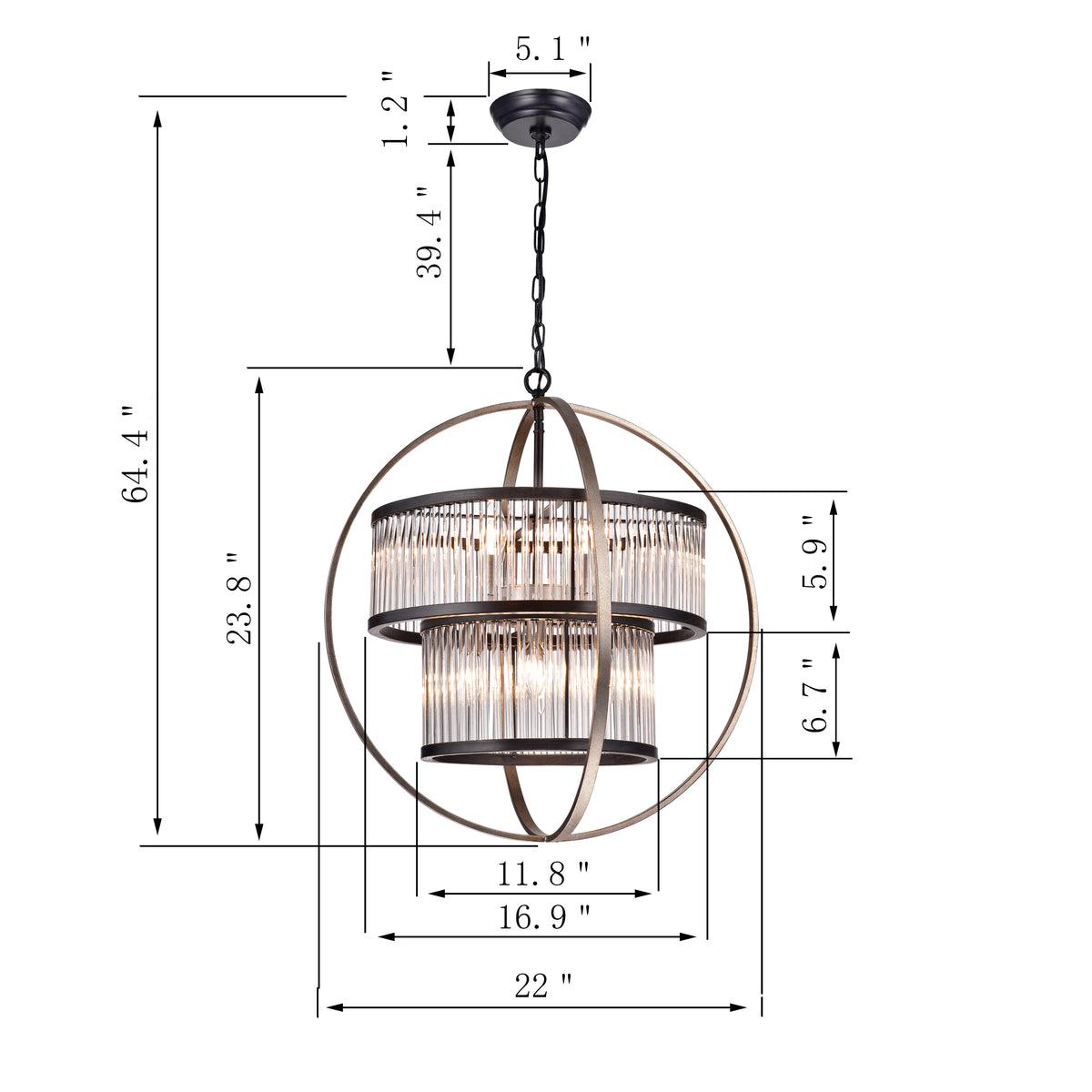 Alata 8-Light Contemporary Tiered Chandelier - Coffee Black