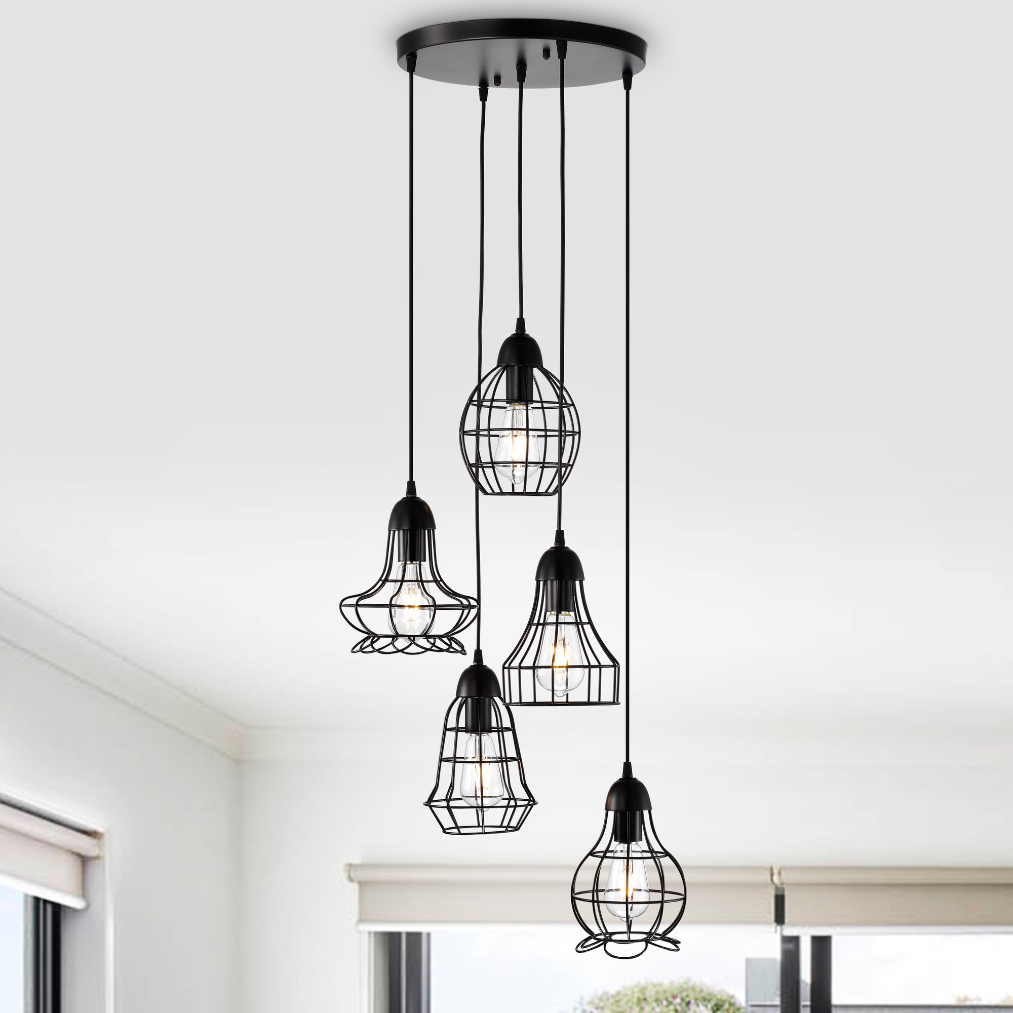 Devers 5-Light Cluster Pendant - Black