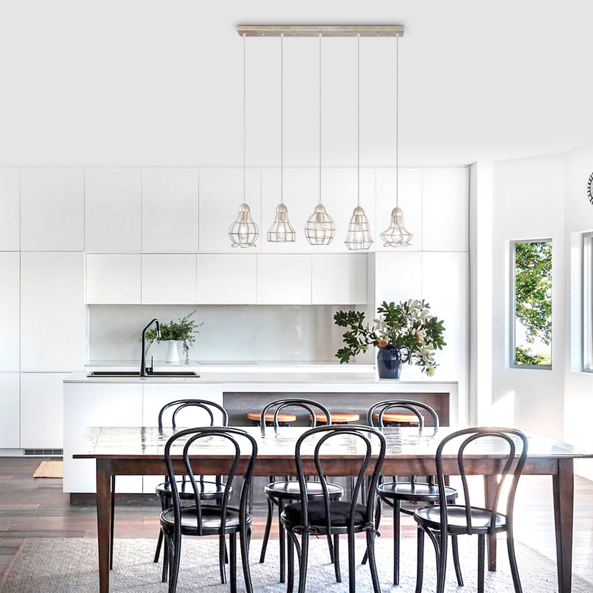 Camaret 5-Light Kitchen Island Pendant - Antique Silver