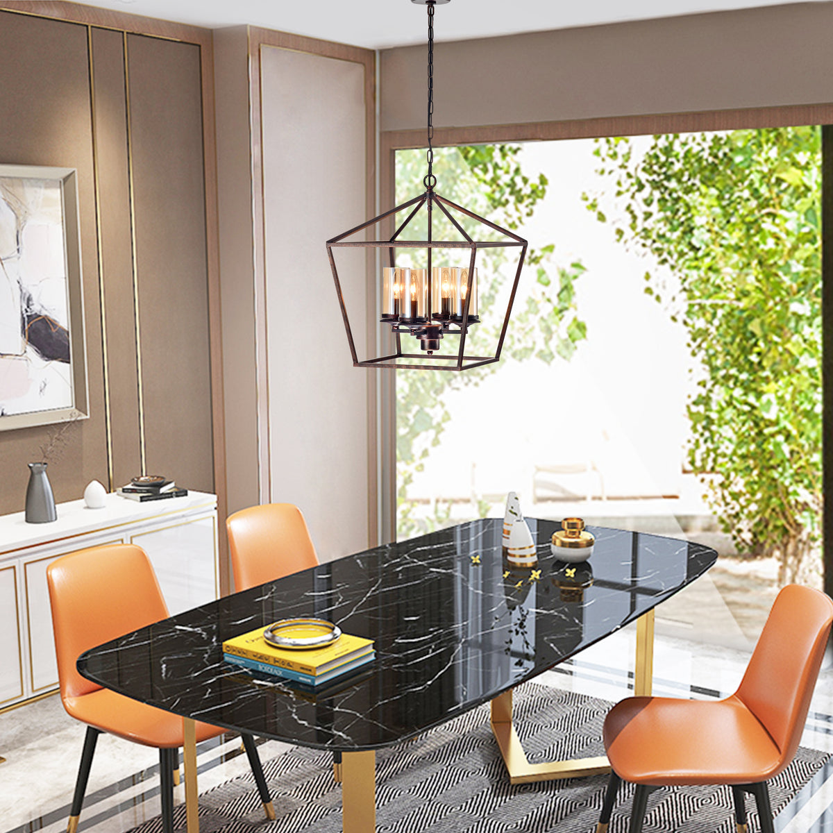 Manoel 4-Light Chandelier - Black Brushed Gold