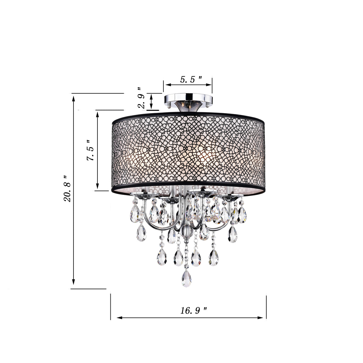 Balaniki 4-Light Semi-Flush Mount Drum with Chandelier Elements