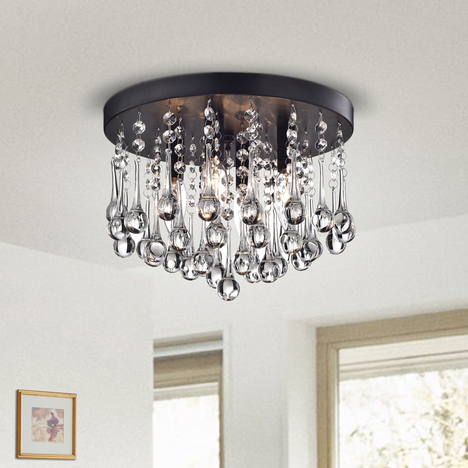 Bastia 4-Light Crystal Flush Mount - Black