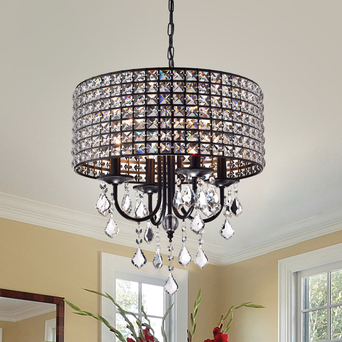 Adahy 4-Light Drum Black Chandelier