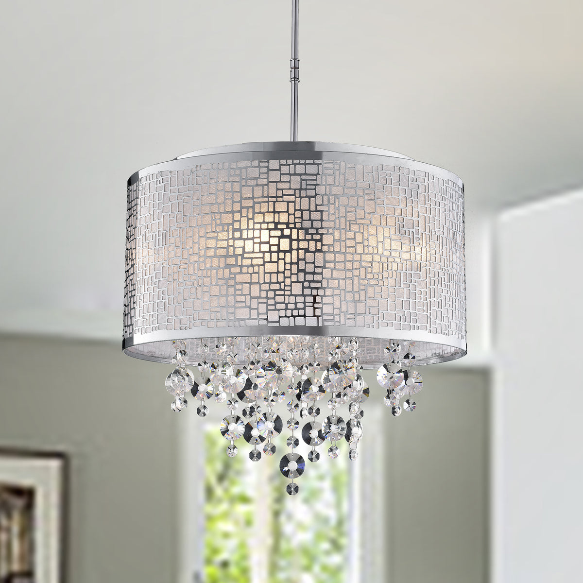 Alaula 4-Light Shaded Drum Chandelier - Chrome