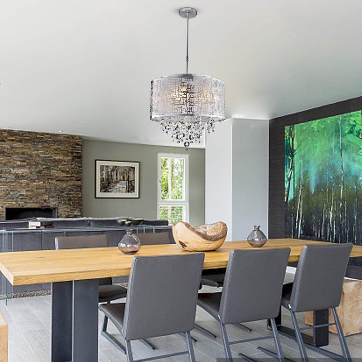 Alaula 4-Light Shaded Drum Chandelier - Chrome