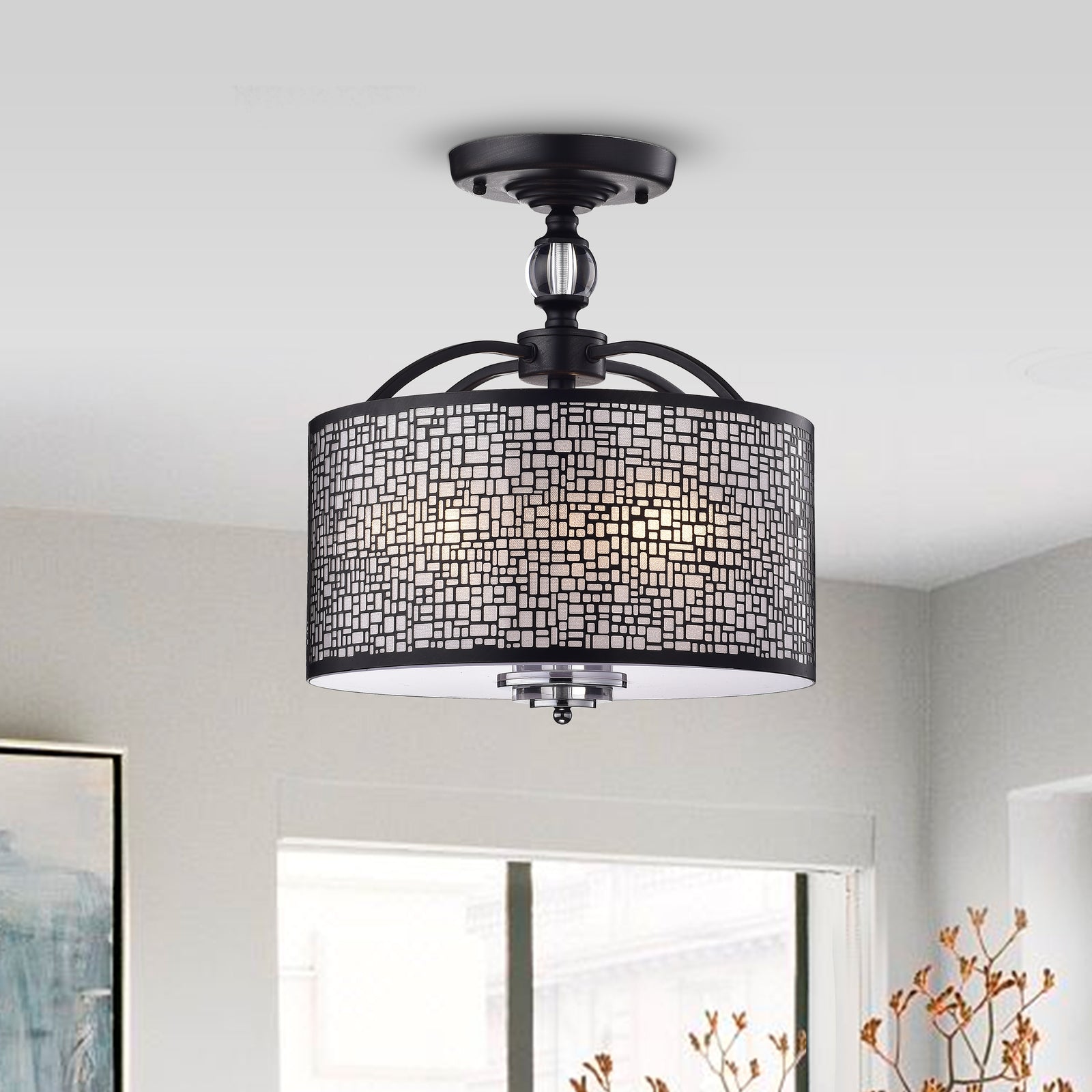 Bayu 3-Light Shaded Drum Semi-Flush Mount