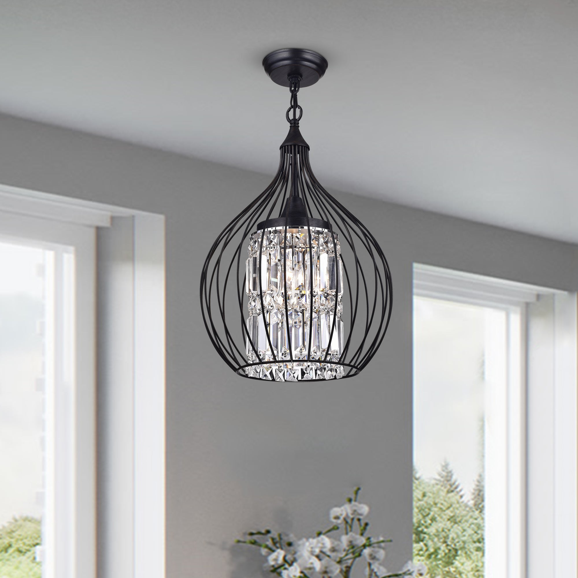 Bonarcado 3-Light Foyer Semi Flush Mount - Black