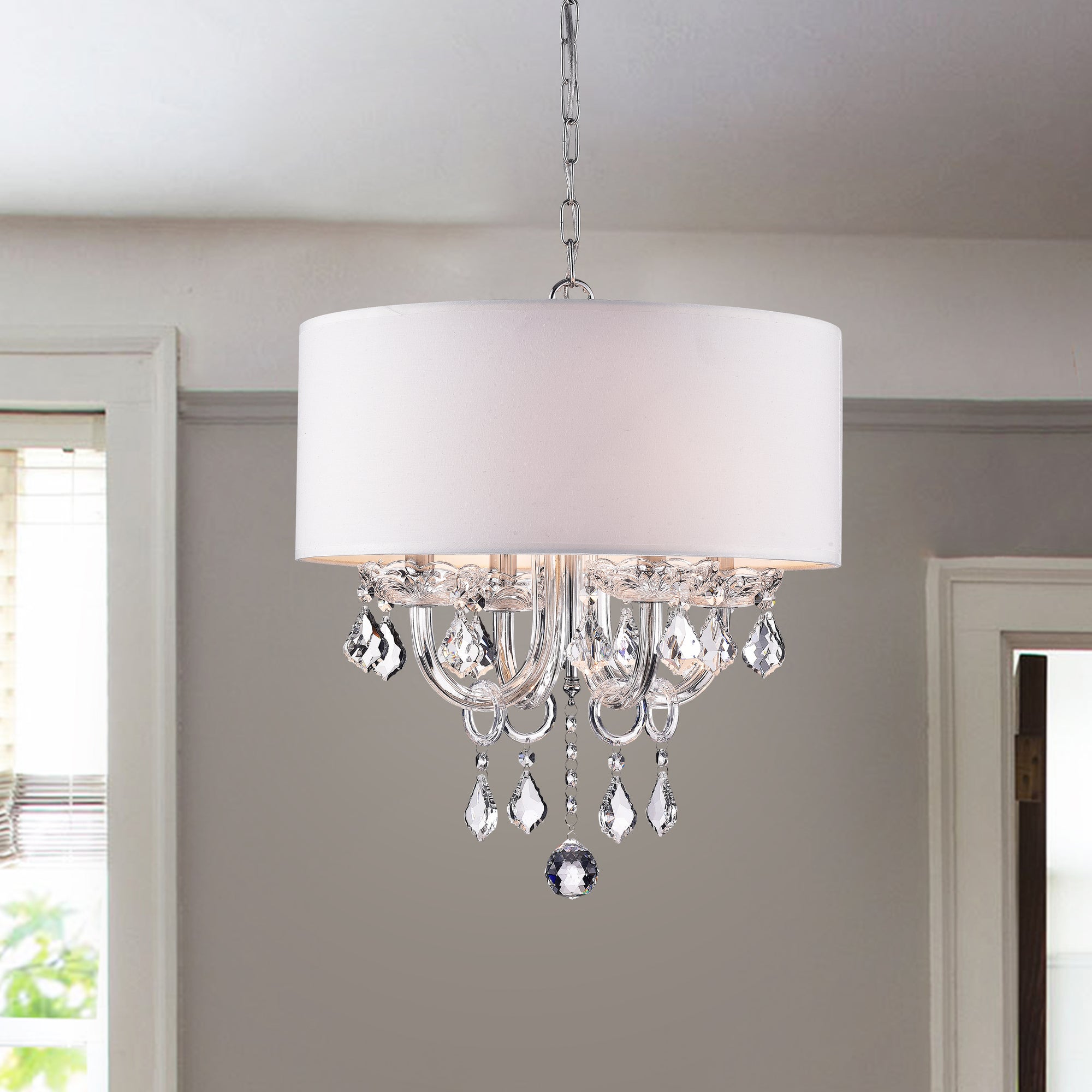 Ligularia 4-Light Shaded Drum Chandelier with White Shade