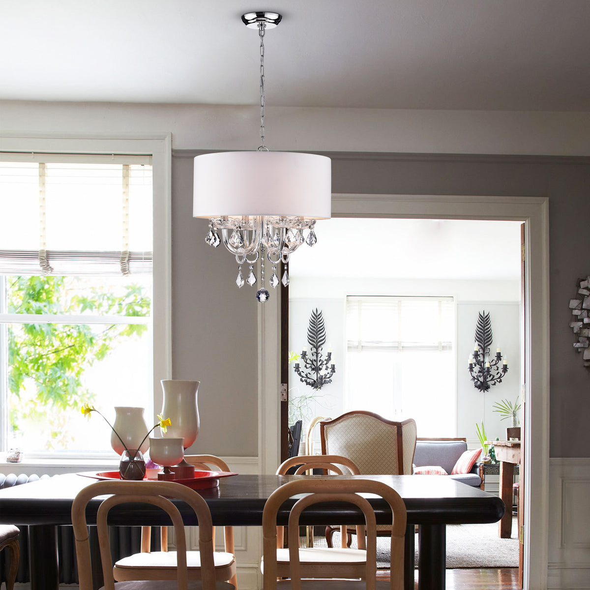 Ligularia 4-Light Shaded Drum Chandelier with White Shade