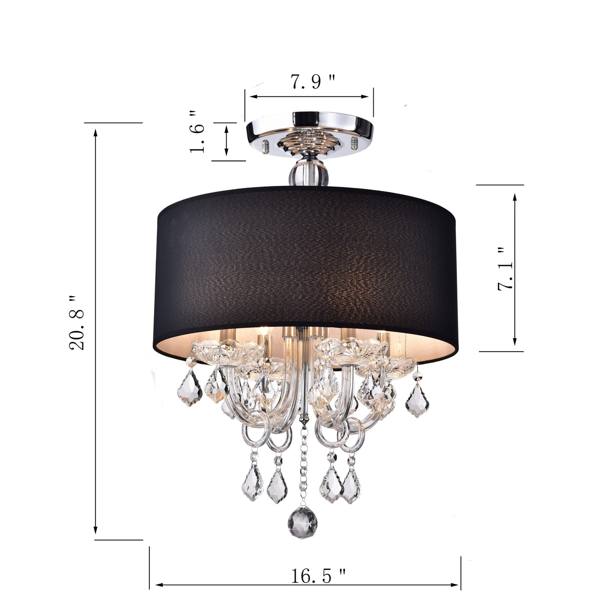 Letia 4-Light Semi-Flush Mount Drum with Chandelier Elements - Black