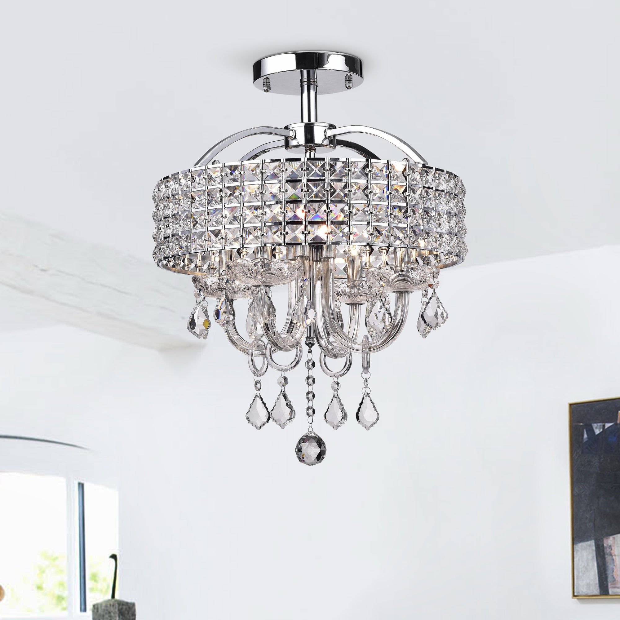 Berberis 4-Light Semi-Flush Mount Drum Chandelier - Chrome