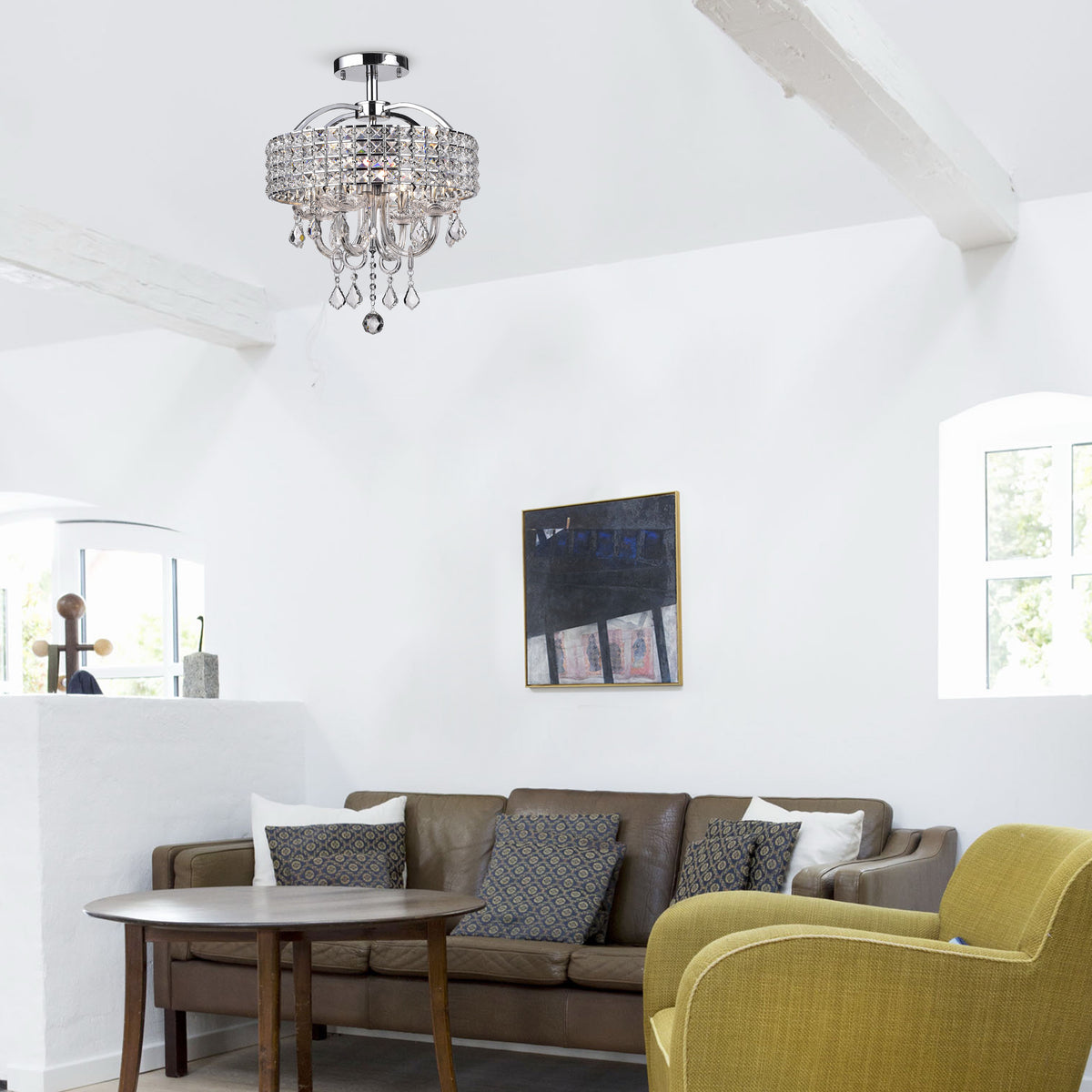 Berberis 4-Light Semi-Flush Mount Drum Chandelier - Chrome