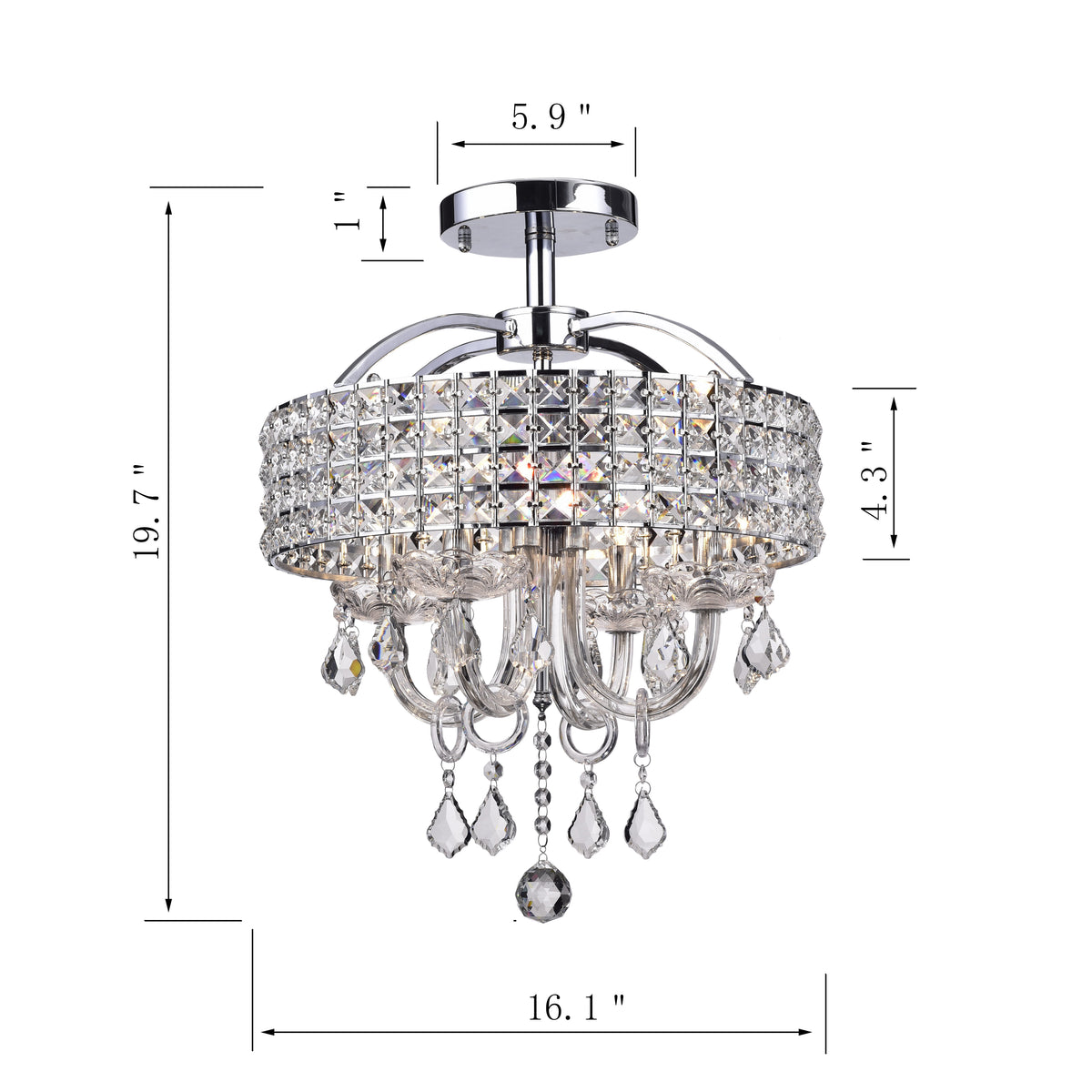 Berberis 4-Light Semi-Flush Mount Drum Chandelier - Chrome