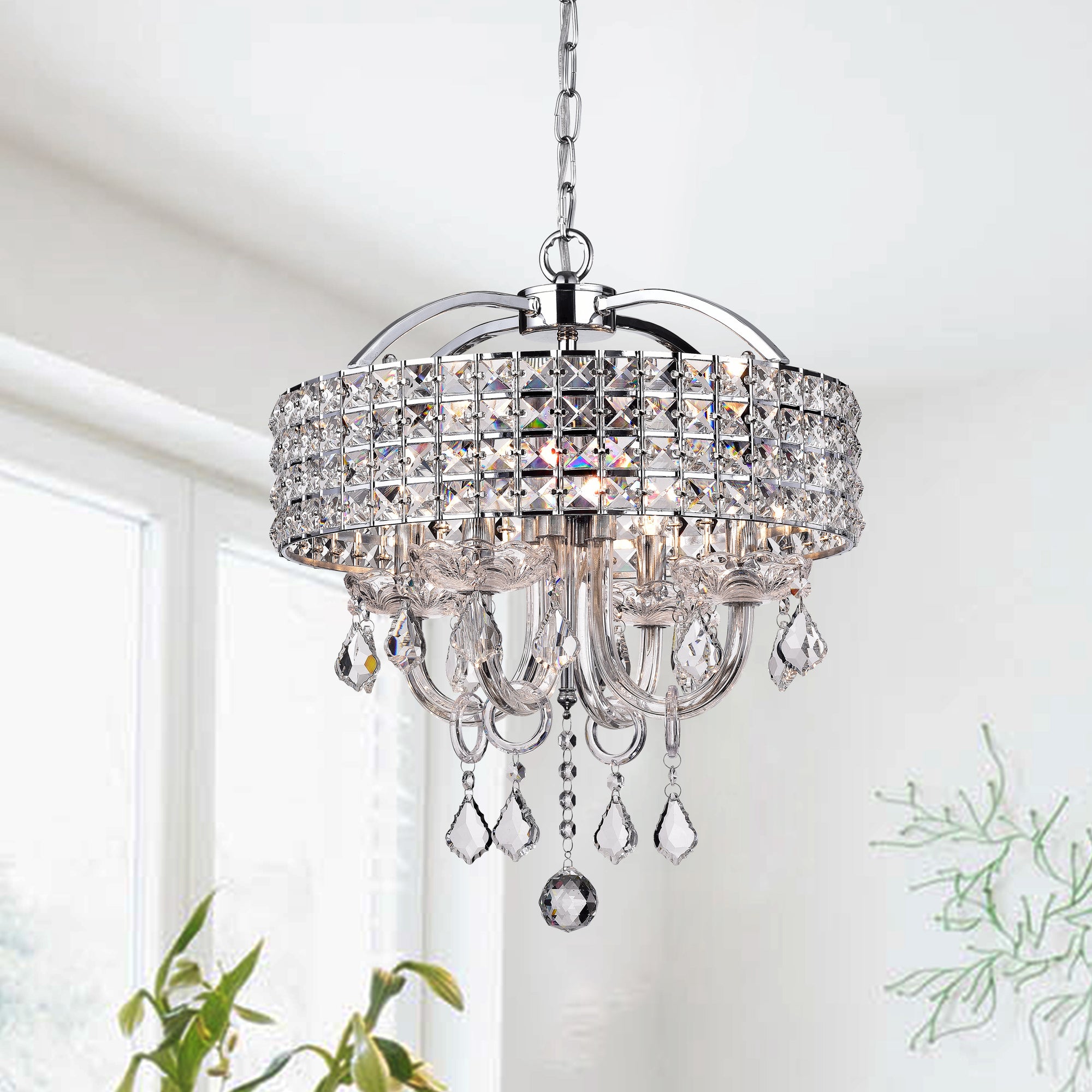 Amaryllis 4-Light Crystal Drum Chandelier - Chrome