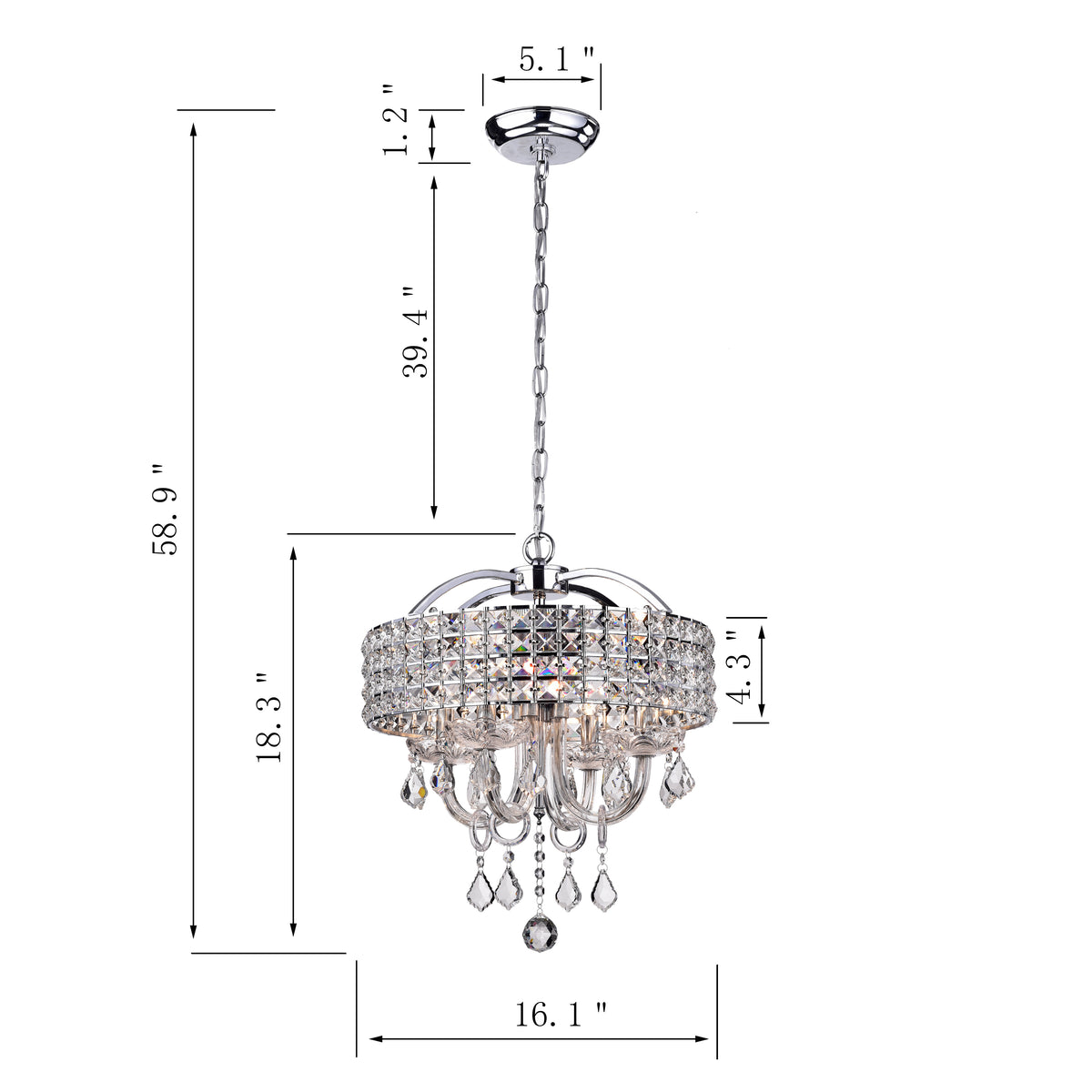 Amaryllis 4-Light Crystal Drum Chandelier - Chrome
