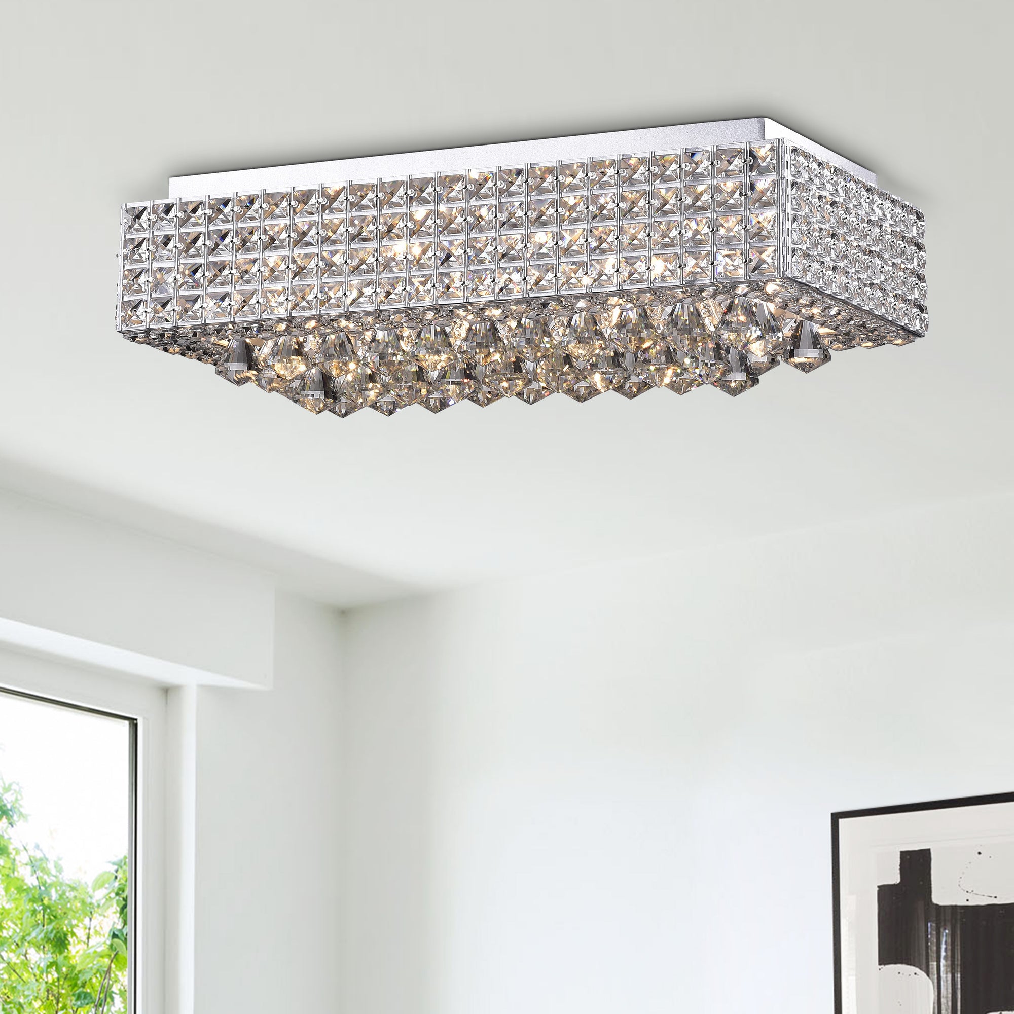 Bente 8-Light Rectangular Crystal Flush Mount - Chrome