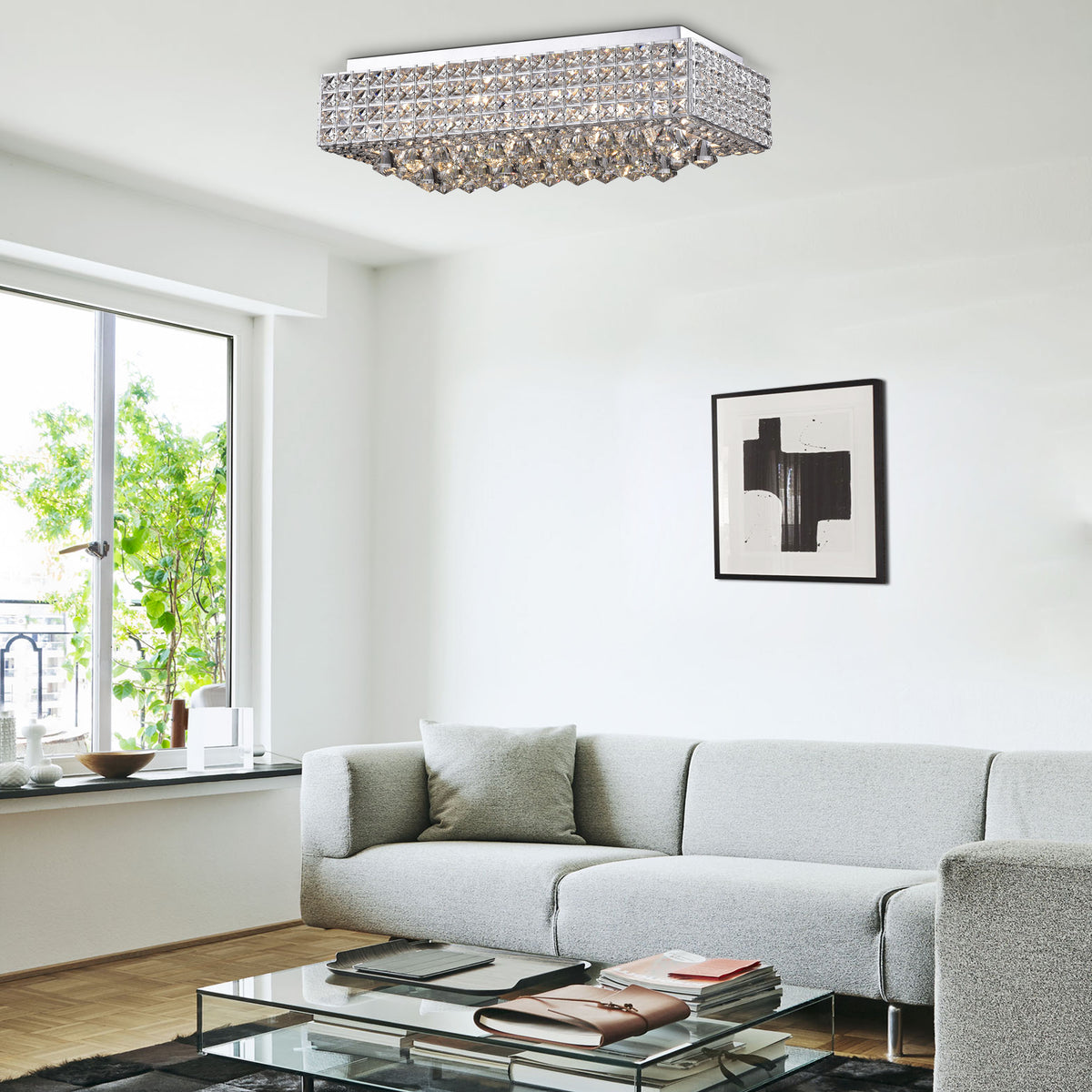 Bente 8-Light Rectangular Crystal Flush Mount - Chrome