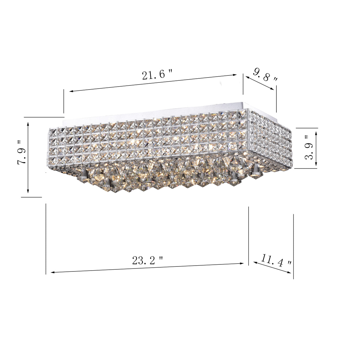 Bente 8-Light Rectangular Crystal Flush Mount - Chrome