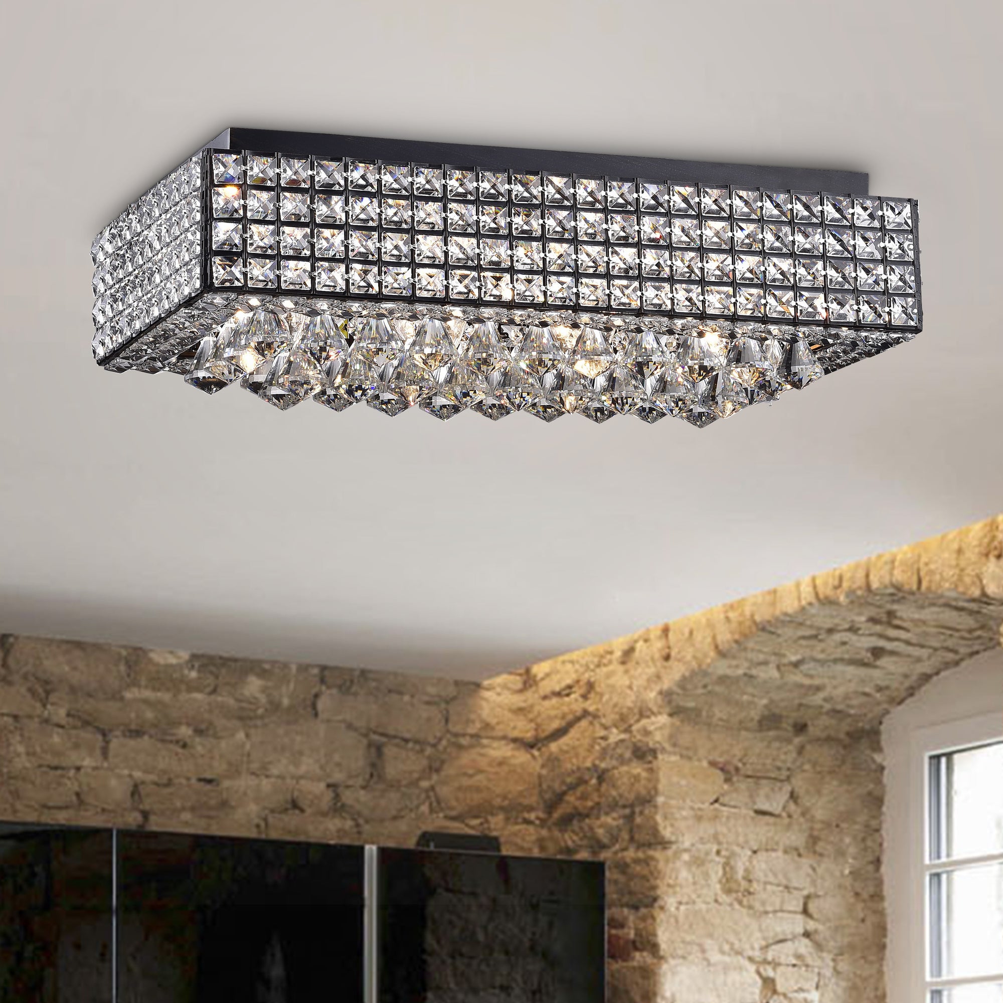 Bente 8-Light Rectangular Crystal Flush Mount - Black