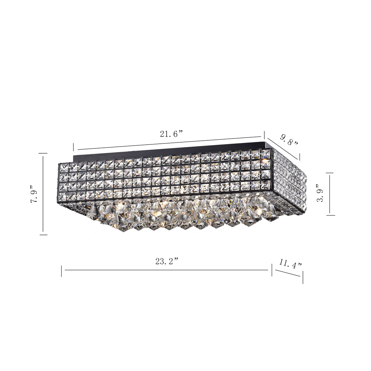 Bente 8-Light Rectangular Crystal Flush Mount - Black