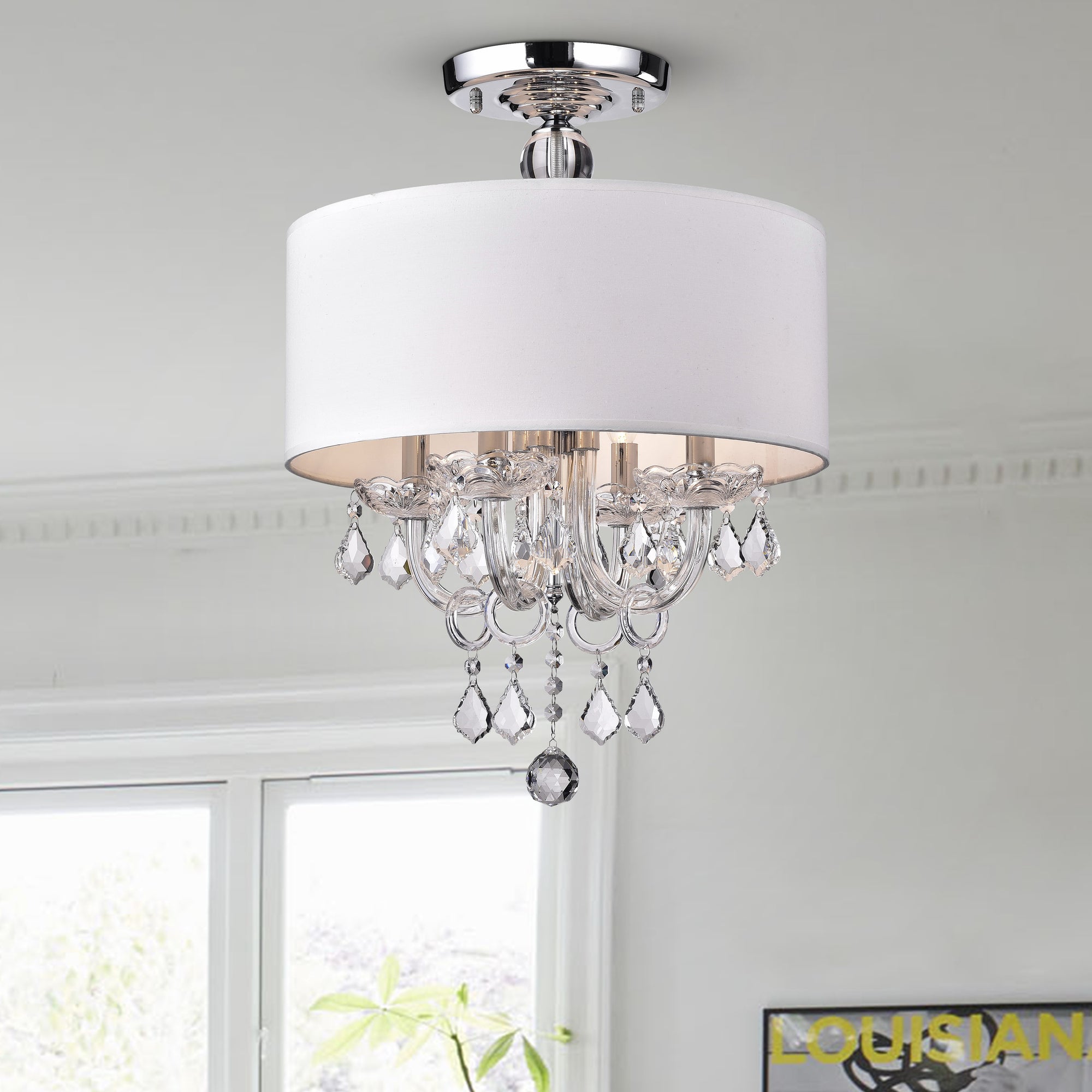 Letia 4-Light Semi-Flush Mount Drum with Chandelier Elements - White